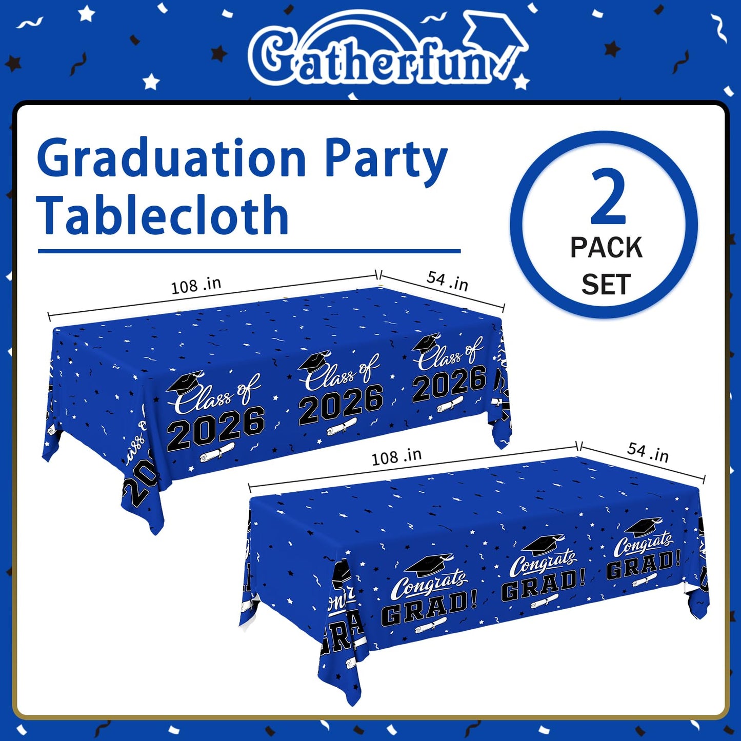 Gatherfun 2026 Graduation Decorations : 2-Pack Congrats Grad Disposable Tablecovers - Class of 2026 Red Themed Table Cloths, for Graduation Party Supplies & Graduation Backdrop, 54" X 108" BST326L