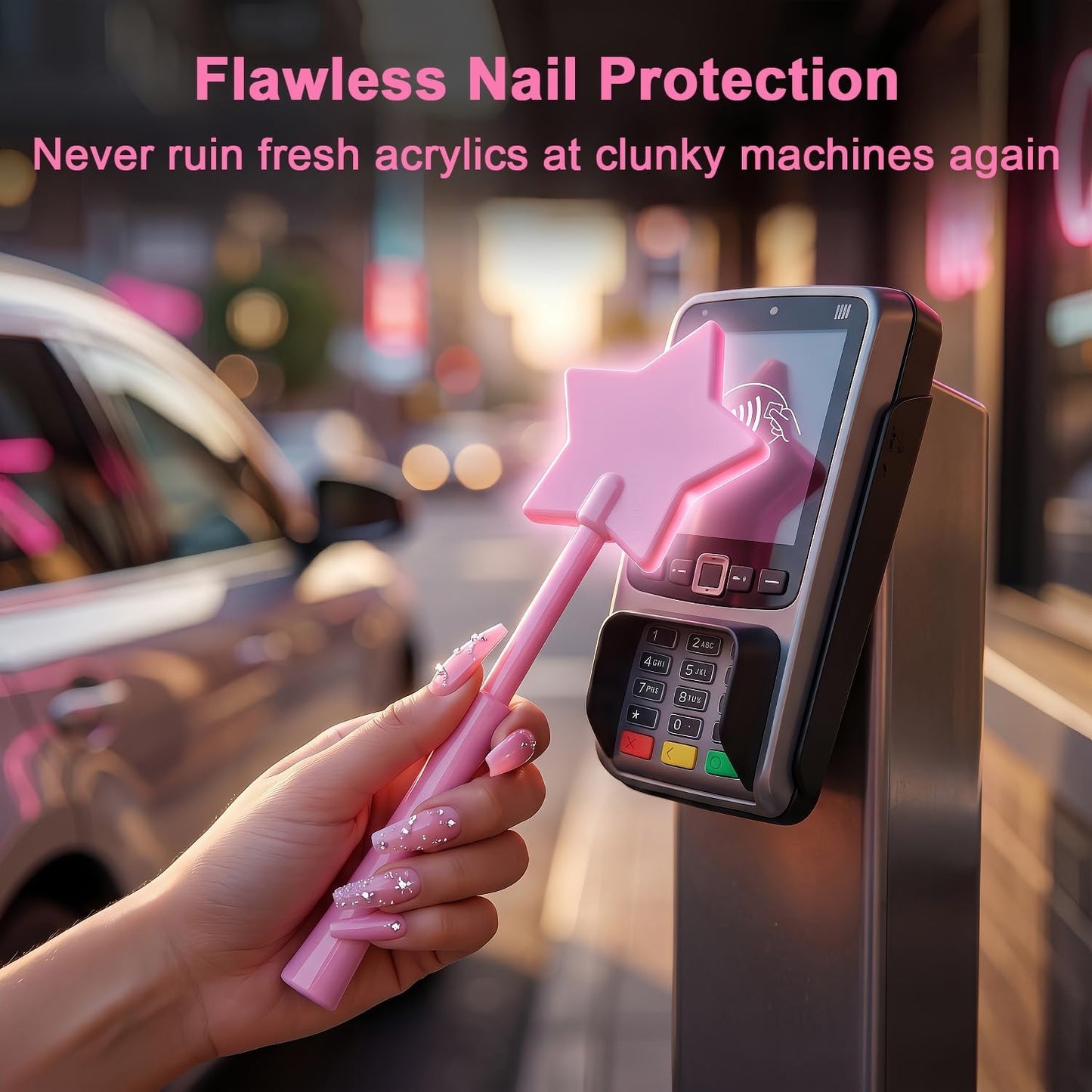 Fairy Pay Credit Card Wand - 14.2" Magic Tap to Pay Debit Card Holder | Contactless Payment Gift for Women with Long Nails at Fast Food Drive Thru & Coffee Shops BST202