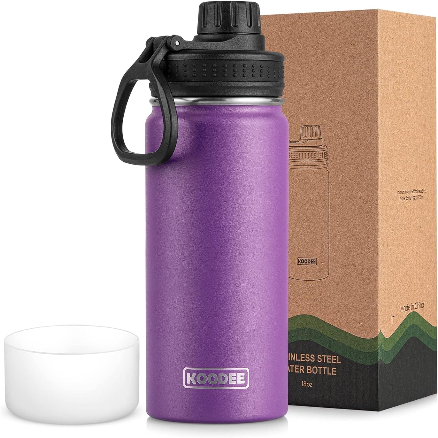 koodee Water Bottle-12 oz Stainless Steel Double Wall Vacuum Insulated Water Bottle for School-Wide Mouth Flask with Straw Lid (Teal) BST220