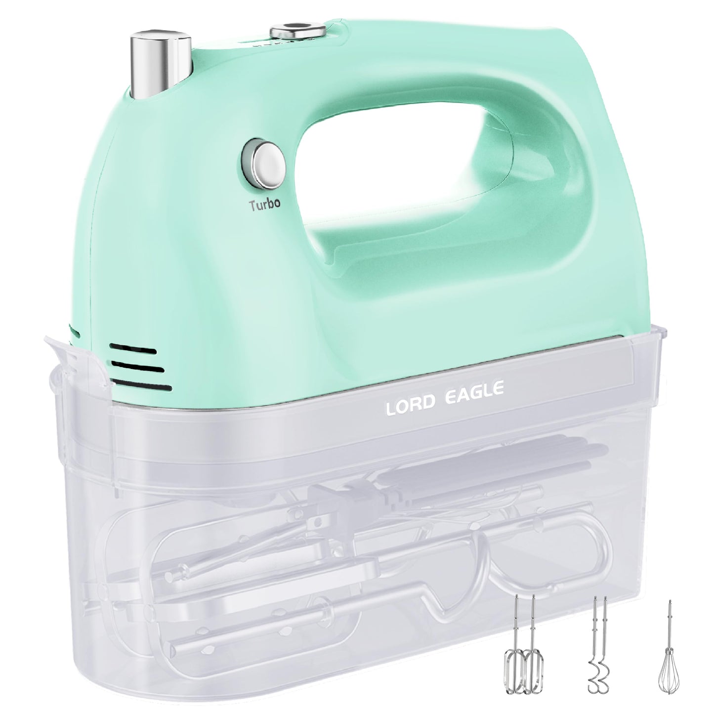 Lord Eagle Hand Mixer Electric Handheld 400W, 5-Speed Lightweight Kitchen Mixer with Storage Case, 5 Stainless Steel Attachments for Baking Cake Egg Cream Food Beater, Turbo+Eject Button, Pink