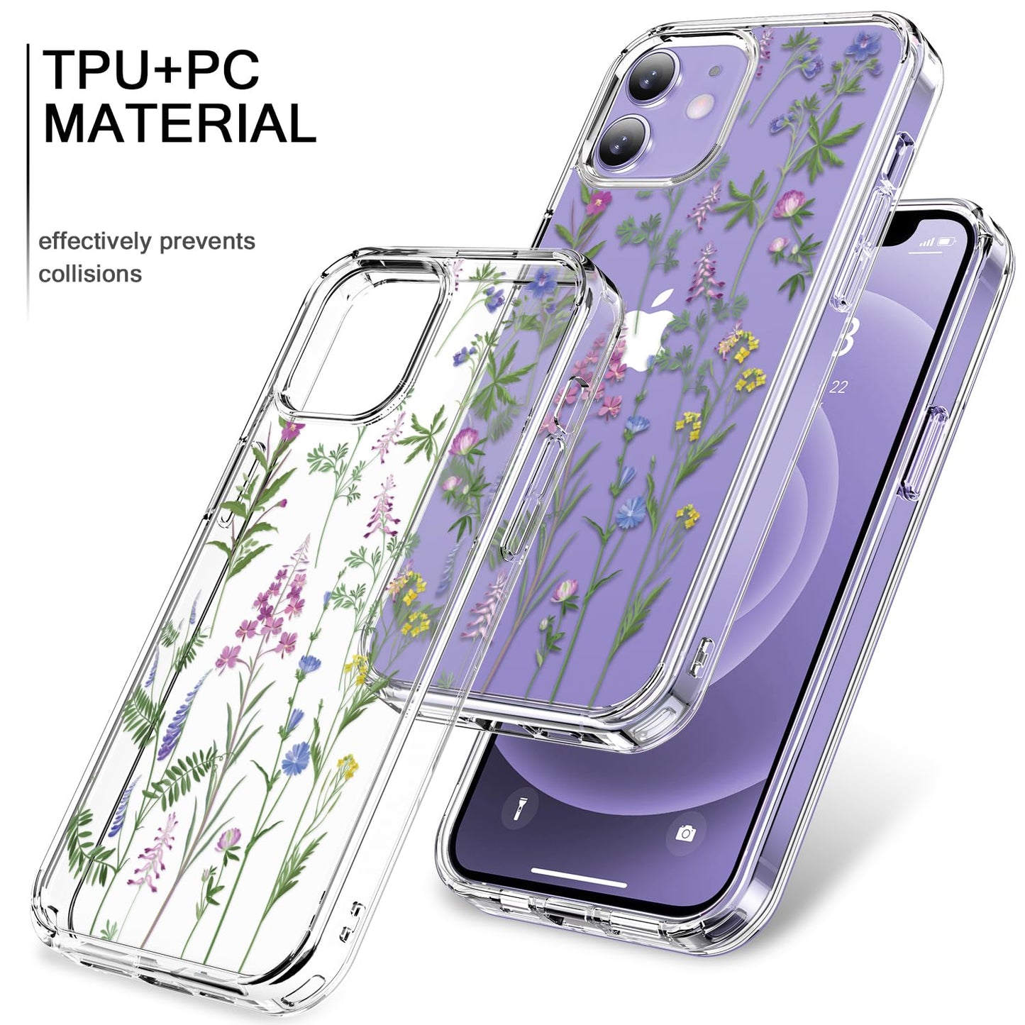 bicol for iPhone 12 Pro Max Case with Screen Protector and Camera Lens Protector - Fashionable Flower Floral Designs for Women Girls - Shockproof Acrylic Clear Phone Cover 6.7" - Blooming Flowers WN420