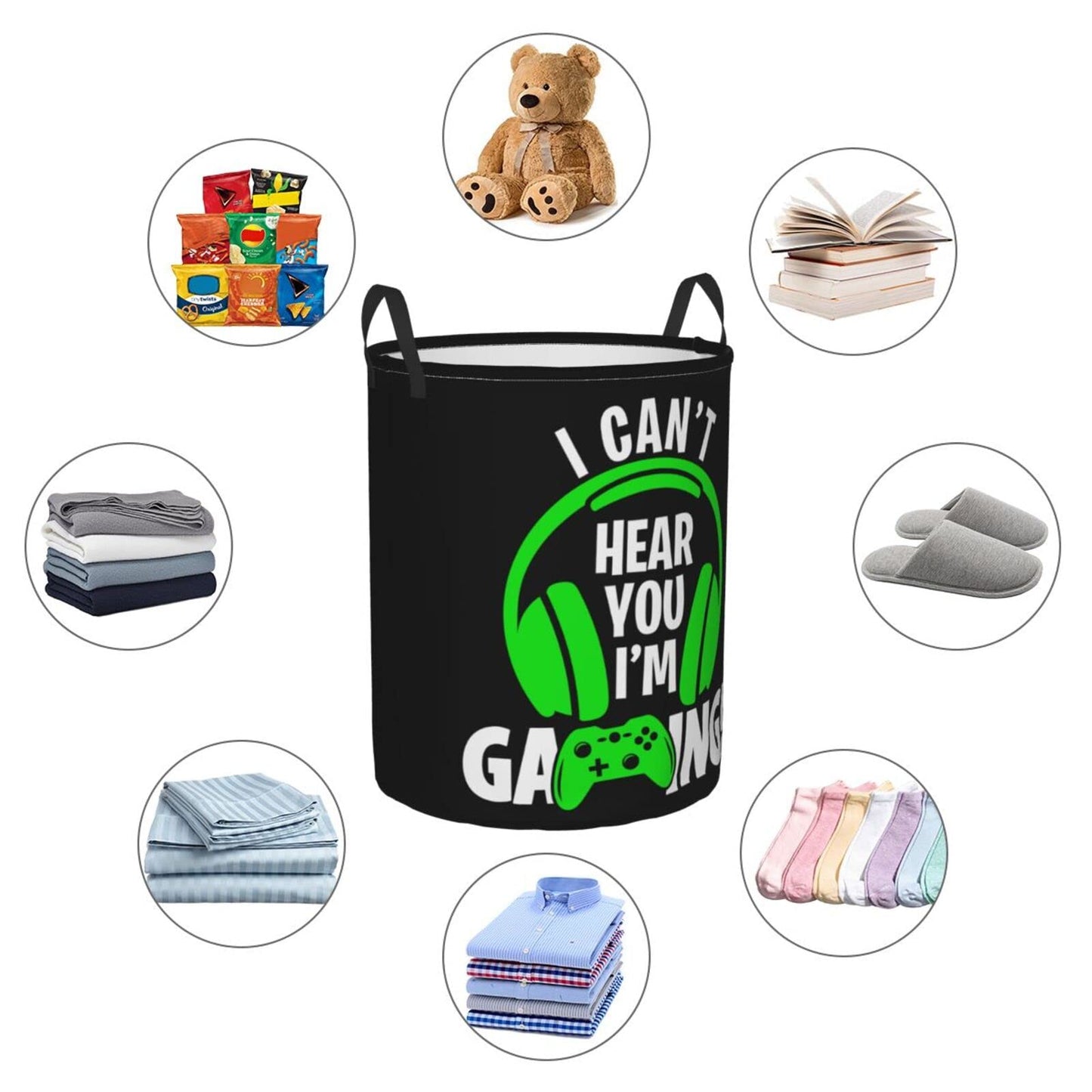 38L Round Laundry Hamper Video Game Controller Background Storage Basket Waterproof Coating Gaming Gadgets Organizer Bin For Nursery Clothes Toys BST202