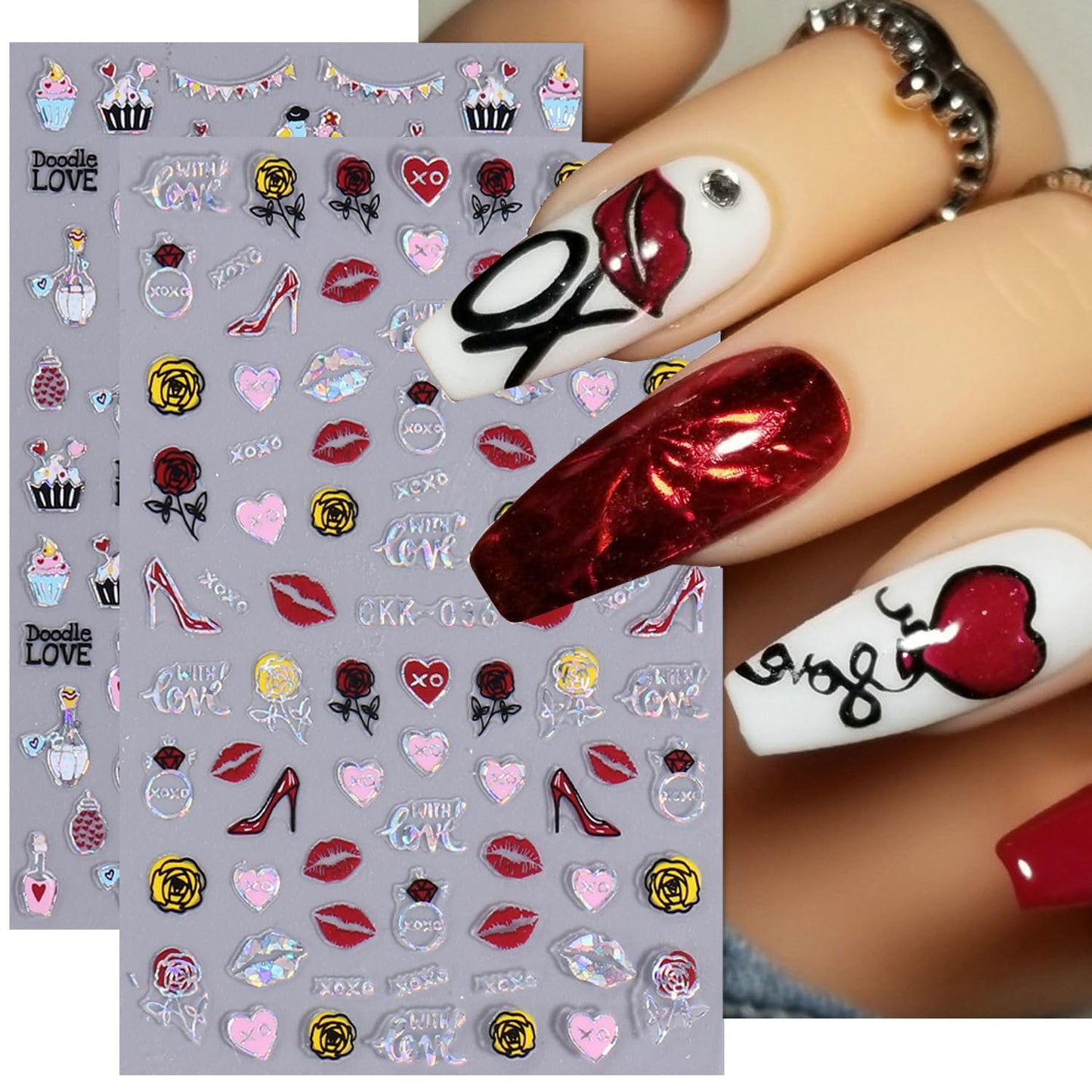 Liquid Butterfly Nail Art Sticker Decals Black Gold Black Silver Butterfly Moon Design Nail Decals 3D Self-Adhesive Nail Art Supplies Heart Nail Art Sticker Decoration for Women Manicure Supplies BST326L
