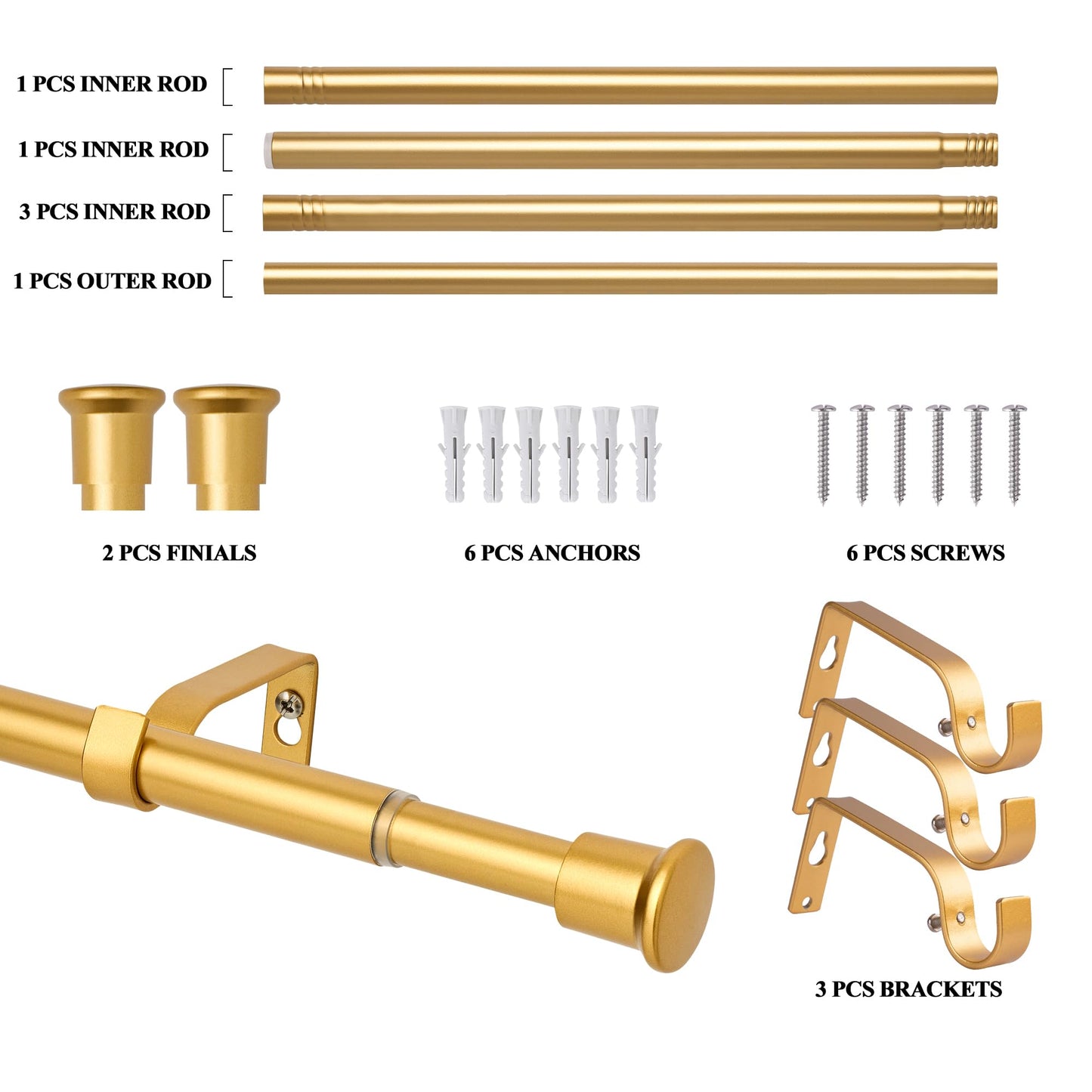 Curtain Rods for Windows 30 to 55 inches,Adjustable Curtain Rods,Easy Install，Black BST220