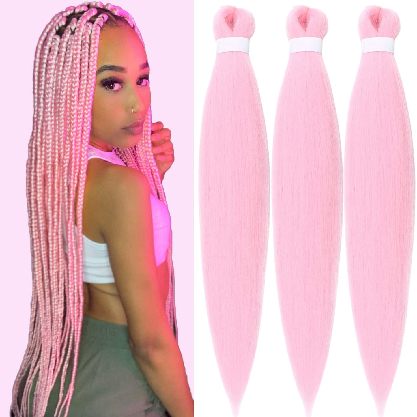 Purple Braiding Hair Pre stretched Knotless 26 inch | Hypoallergenic Synthetic Purple Prestretched Ez Braid Knotless Itch Free Soft Yaki Texture Hot Water Setting WN420