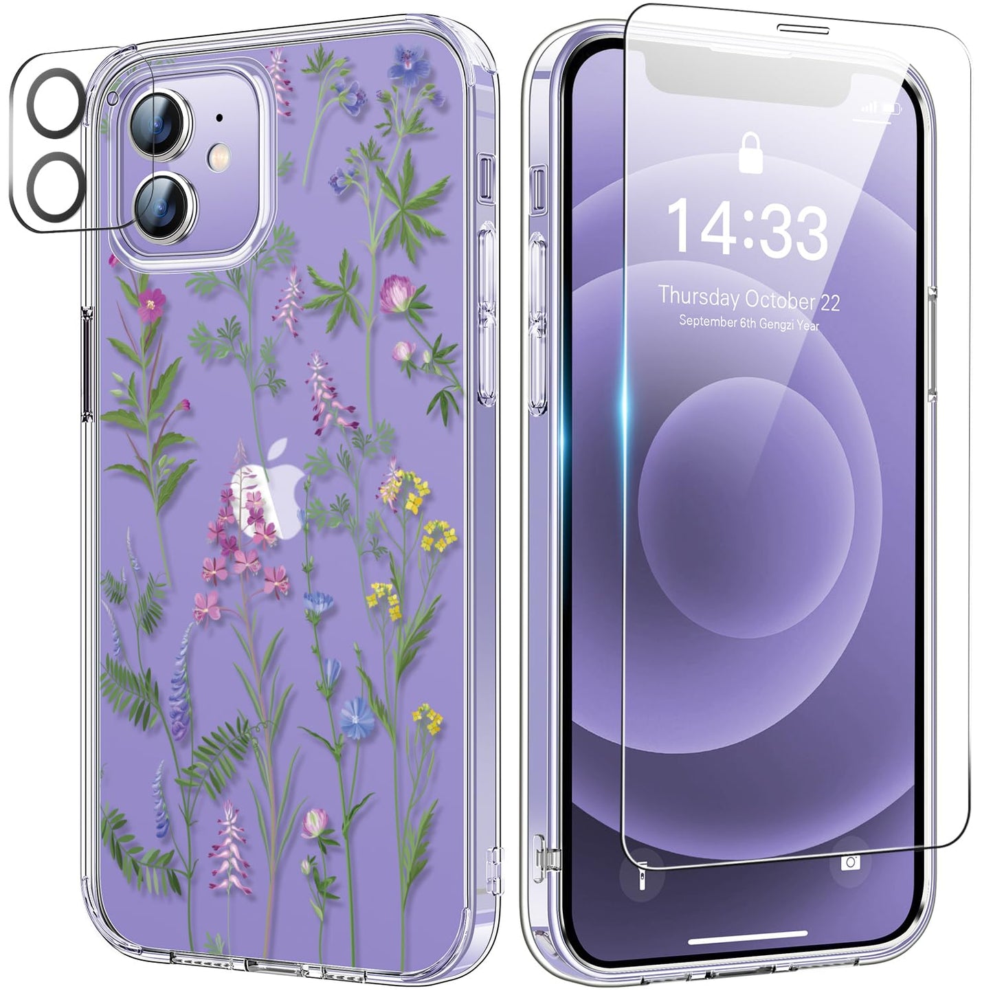bicol for iPhone 12 Pro Max Case with Screen Protector and Camera Lens Protector - Fashionable Flower Floral Designs for Women Girls - Shockproof Acrylic Clear Phone Cover 6.7" - Blooming Flowers WN420
