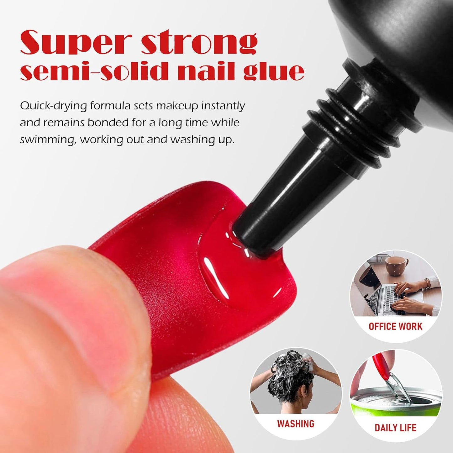 Semi-Solid Glue and Remover Kit with Stick for Press ons, No U/V Light Needed Quick Dry Fake Nail Tips Glue and Non-Acetone Remover with Precision Tips (10ml+10g) WN420