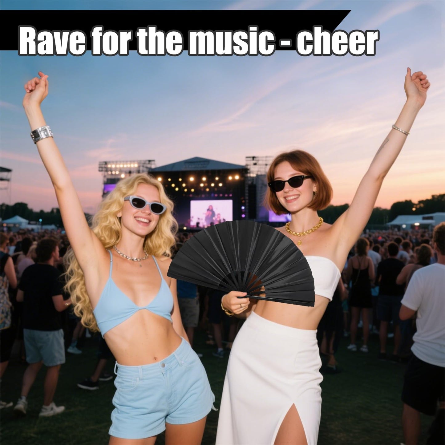 Handheld Folding Fan 13 Inch, Hand Fans for Women Foldable, Large Rave Fan, Dance Performance Prop Fan, Boots on the Ground Fan, Cool Fan on the Street Portable for Outdoor (1 Pcs Rose) WN420