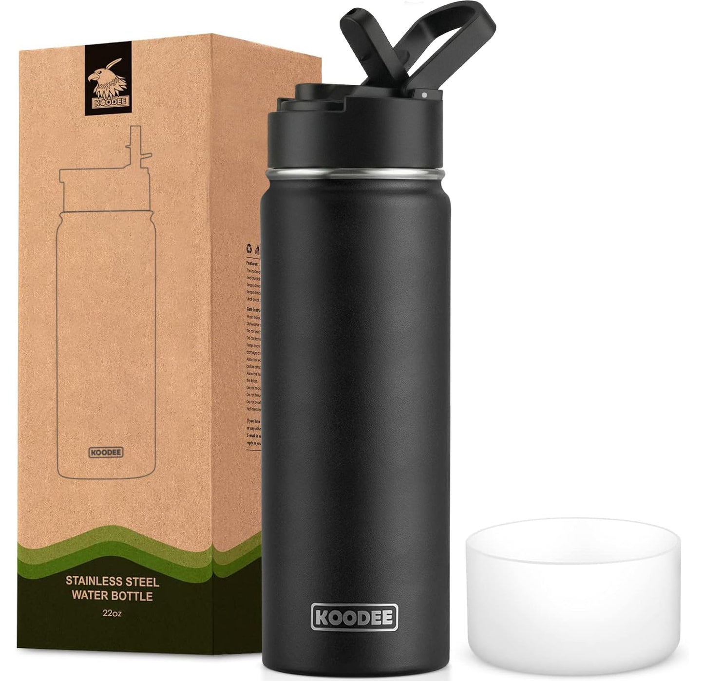 koodee Water Bottle-12 oz Stainless Steel Double Wall Vacuum Insulated Water Bottle for School-Wide Mouth Flask with Straw Lid (Teal) BST220