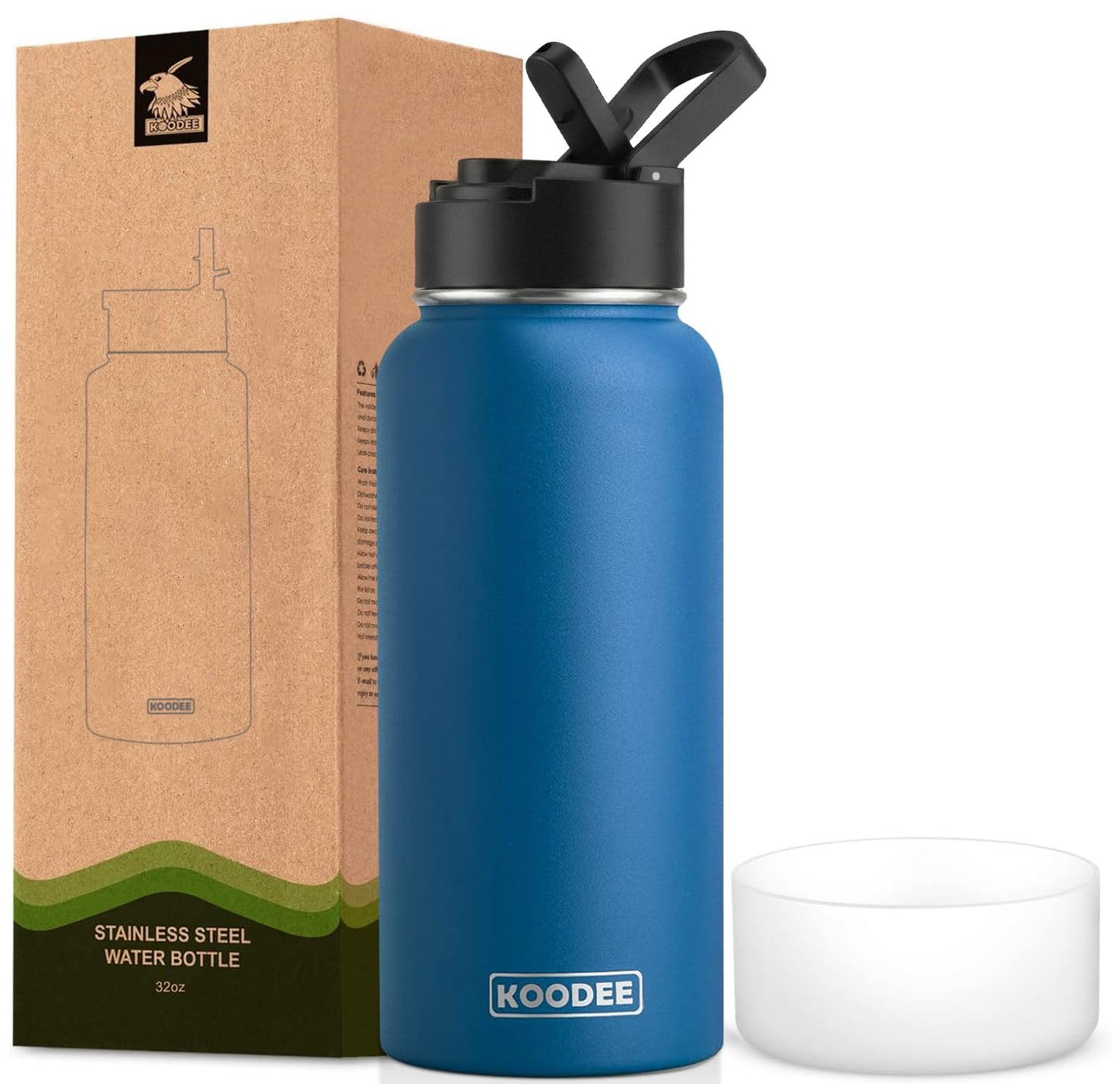 koodee Water Bottle-12 oz Stainless Steel Double Wall Vacuum Insulated Water Bottle for School-Wide Mouth Flask with Straw Lid (Teal) BST220