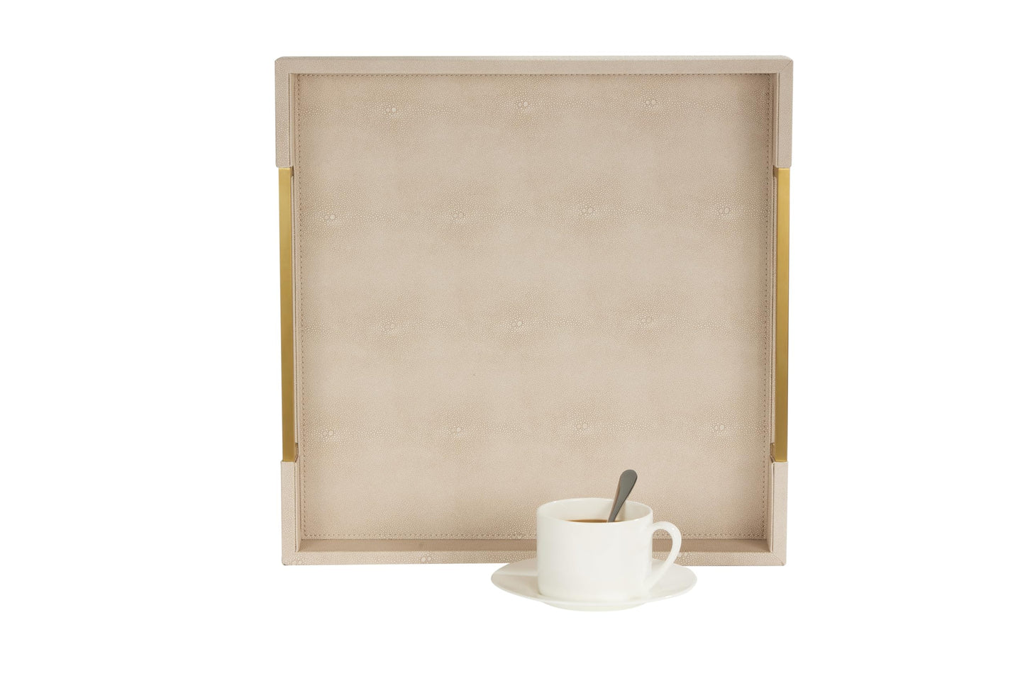 Sagala 16"x16" Ivory Shagreen Leather Serving Tray with Handles for Ottoman Coffee Table, Stylish Decorative Tray for Living Room Modern Home Decor (Ivory-Black, Square 16") BST220