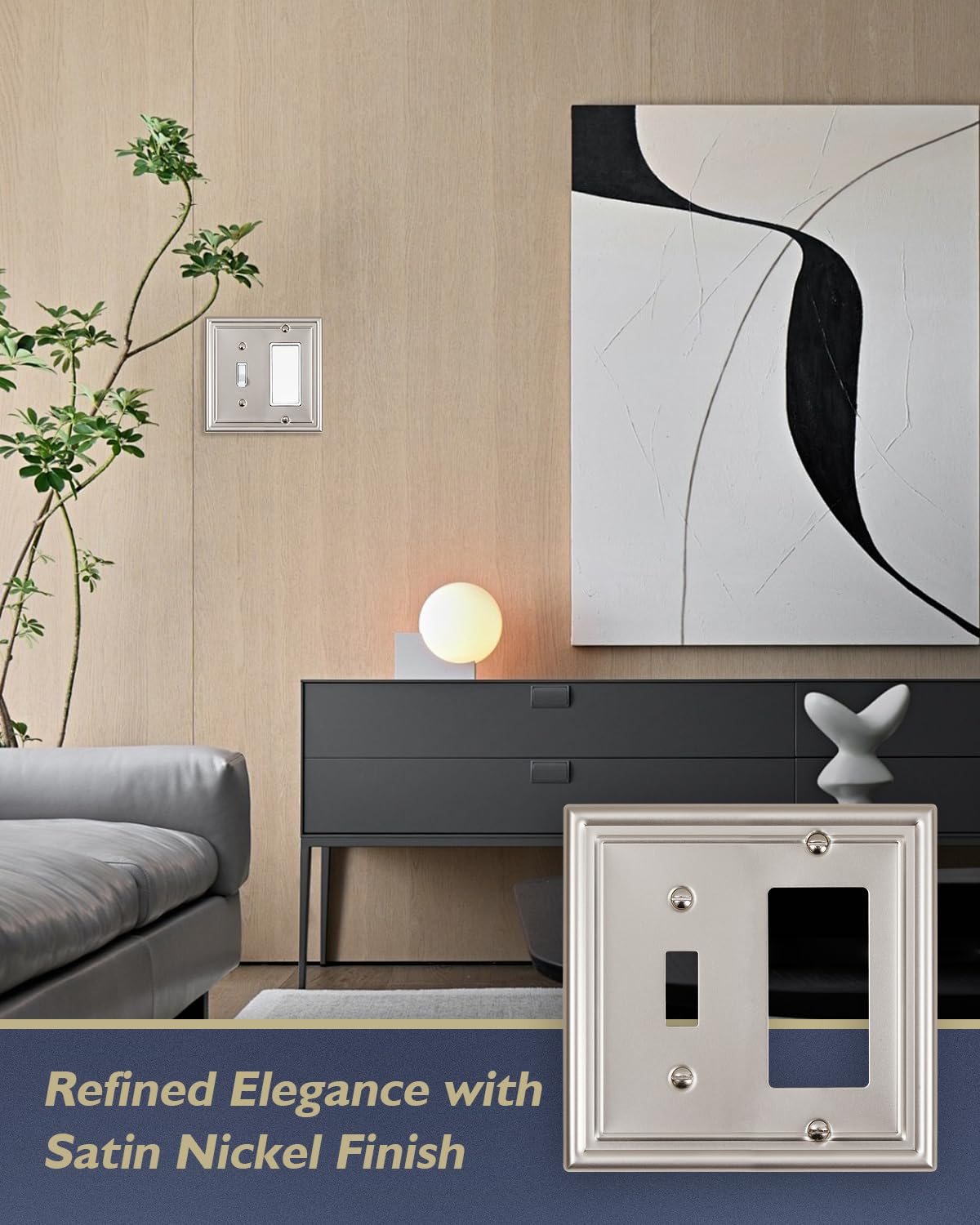 Decorative Metal Wall Plates, Switch Plates Outlet Covers (Off White/1 Decorator 4 Pack) WN420
