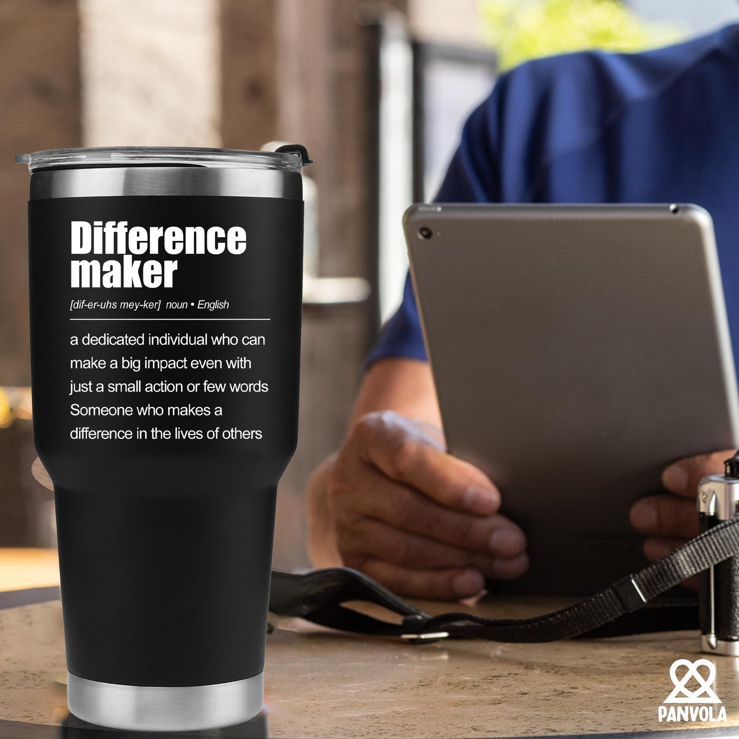 Panvola Difference Maker Definition Tumbler Inspirational Gifts For Women Men Retirement Gifts Coworker Leader Teacher Vacuum Insulated Travel Mug With Straw (Black, 30 oz) BST220