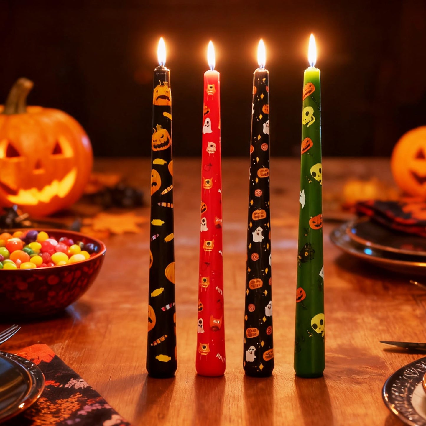 10 Inch Decorative Taper Candles, 4 Pack Birthday Balloon Print Candlesticks, Unscented Dripless Candles with Long Burn Time for Party, Holiday Table & Home Decor BST326H