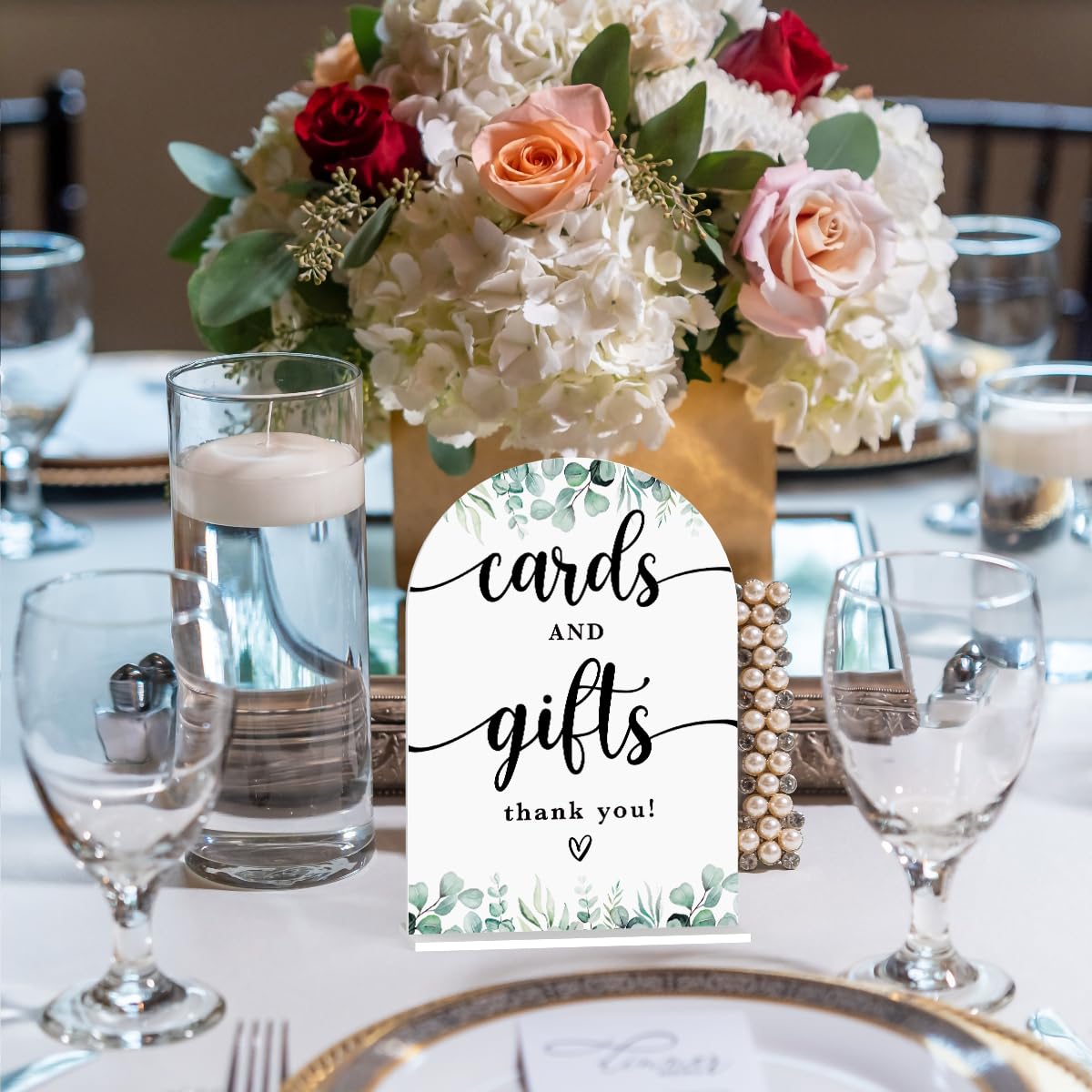 Acrylic Wedding Sign Bubble Send Off Signs for Ceremony Modern Calligraphy Arch Acrylic Table Top Signs for Wedding Reception and Event Party Table Decor (White Eucalyptus Leaves) BST326L