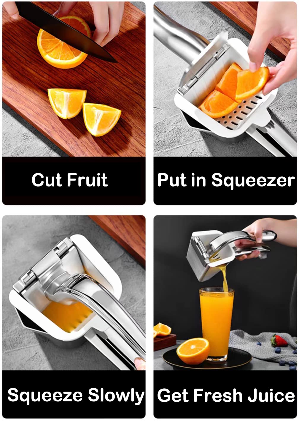 Real Stainless Steel Lemon Squeezer Citrus Juicer Hand Press Heavy Duty Manual Squeeze Juice Extractor Maker Orange Lime Grapefruit Presser - Bonus 50 Pcs Filter Bags