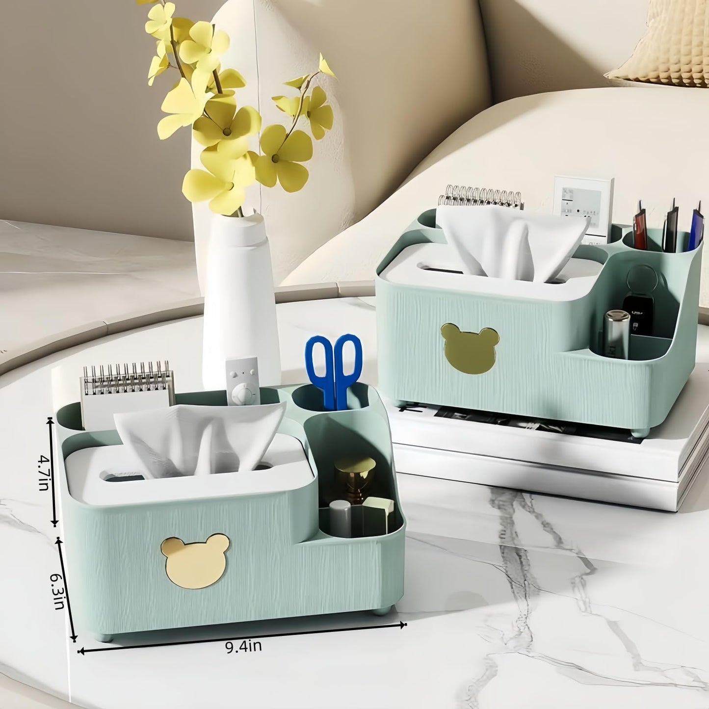Multifunctional Tissue Box Cover with Storage,Square Tissue Box Holder and Remote Box,Modern Cube Tissue Cover Bedside Organizer for Nightstand End Table. BST220