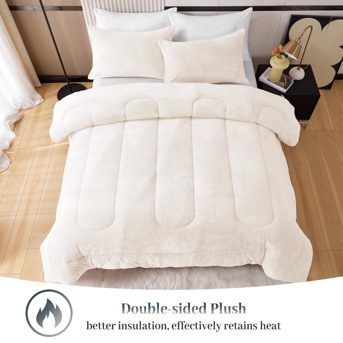 YIYEA Fluffy Queen Size Comforter Set, Luxury Faux Fur Comforter, Ultra Soft Plush Fuzzy Velvet Bedding Comforter Sets for Fall Winter, Cozy Warmth, No Shedding, 3PC, Queen, Light Grey BST326H
