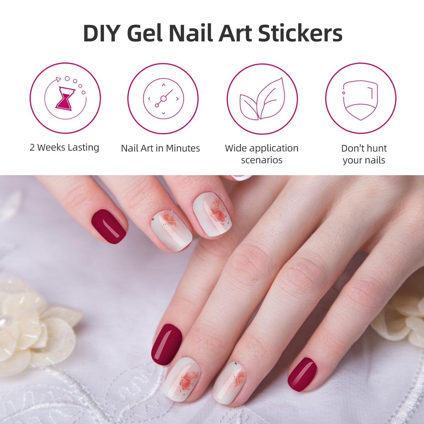 Semi Cured Gel Nail Strips, 56Pcs Nail Art Stickers/Wraps, Long Lasting UV Nail Polish Strips for Adults (Silver Rhinestones+French Tip Glitter) BST220