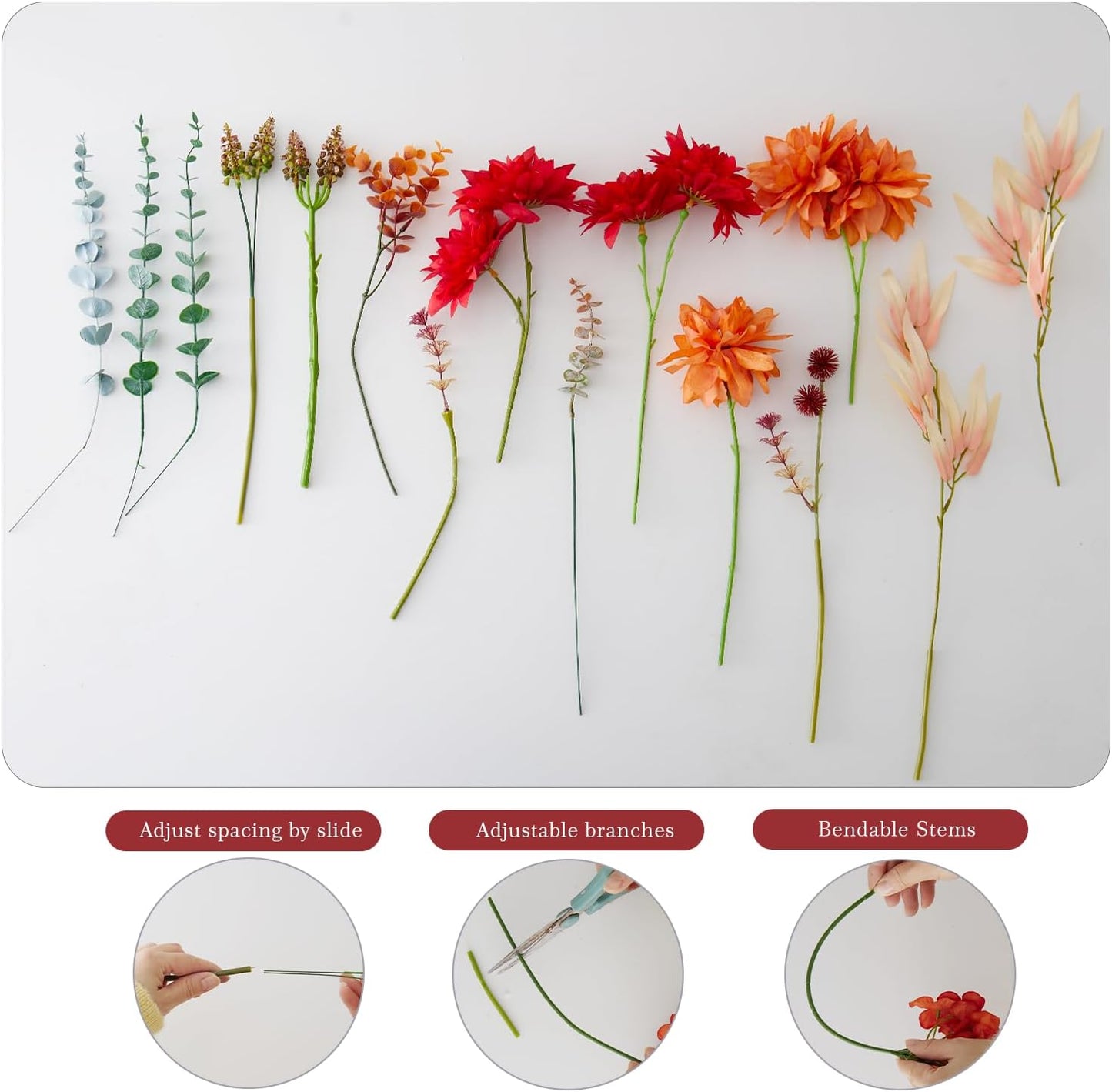 Fake Flowers with Vase, Faux Flowers in Vase, Red Silk tassel Flower Artificial Flowers bulk Arrangements for Home Decor for Living Room Bathroom Office Table Centerpiece Shelf Decoration BST326H