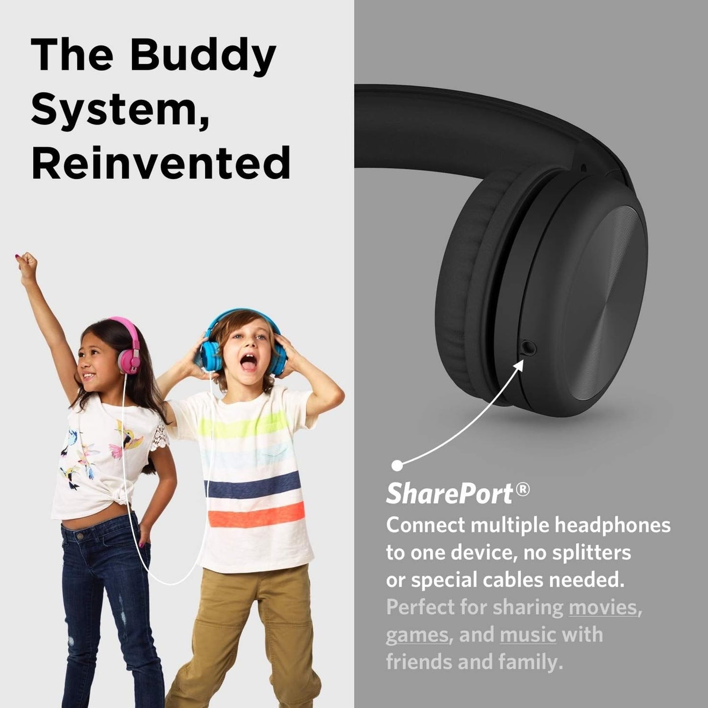 LilGadgets Connect+ Pro Wired Kids Headphones for School with Microphone, Volume Limiting Over-Ear Headset with Cord, SharePort Technology & SoftTouch Padding, Blue