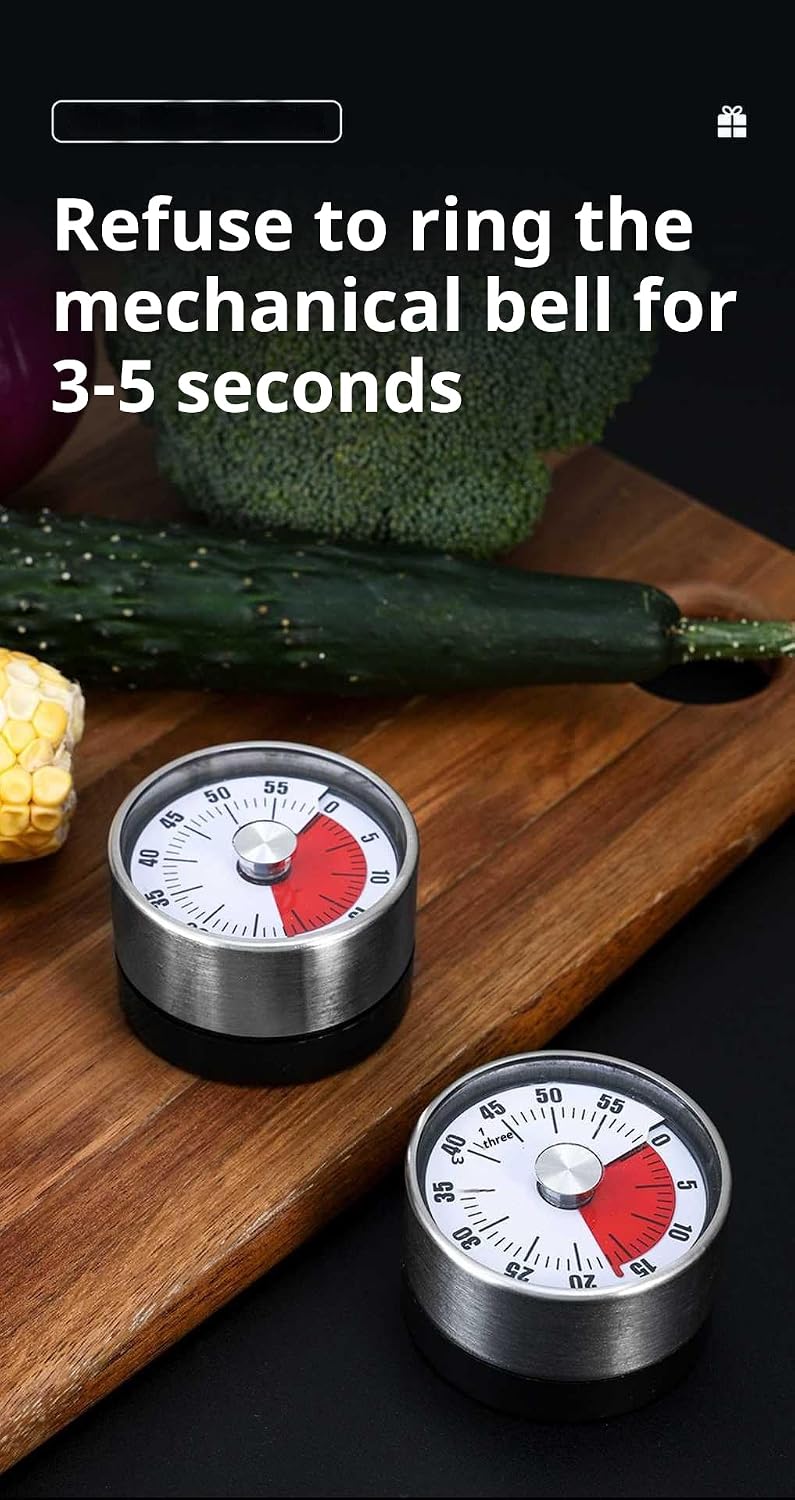 CYFaiLiQmechanical Timer,Kitchen Timer Wind up ，Stainless Steel Body, with Magnetic Base, 72 Decibel Super Large Reminder Sound, Suitable for Kitchen, Student Experiments, Exercise and Fitness BST220