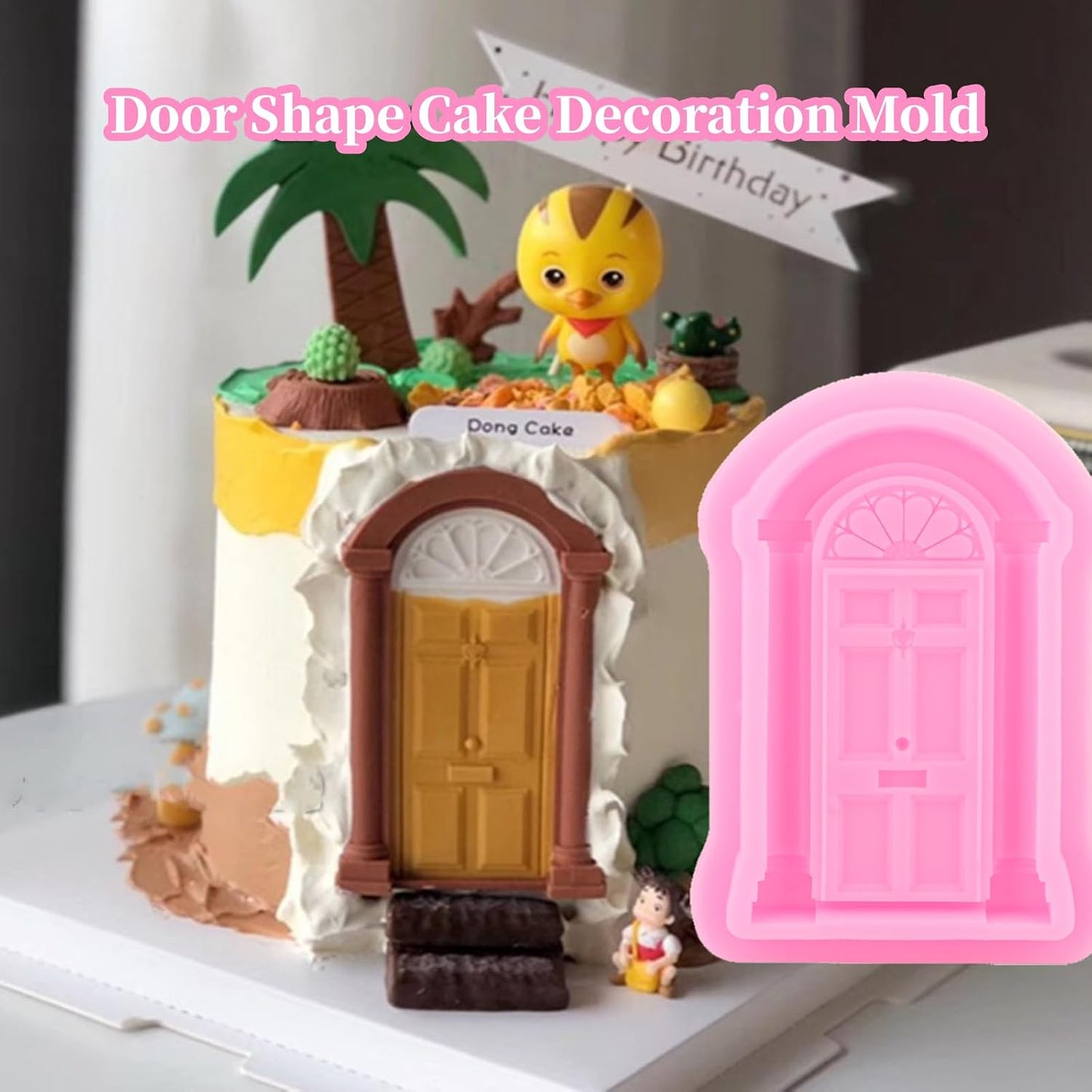 2Pcs Window Frame Fondant Cutter Silicone Mold for Cake Decorating with 3D Door House Castle Design Microwave Safe Dishwasher Safe Non Stick Flexible Baking Tool BST202