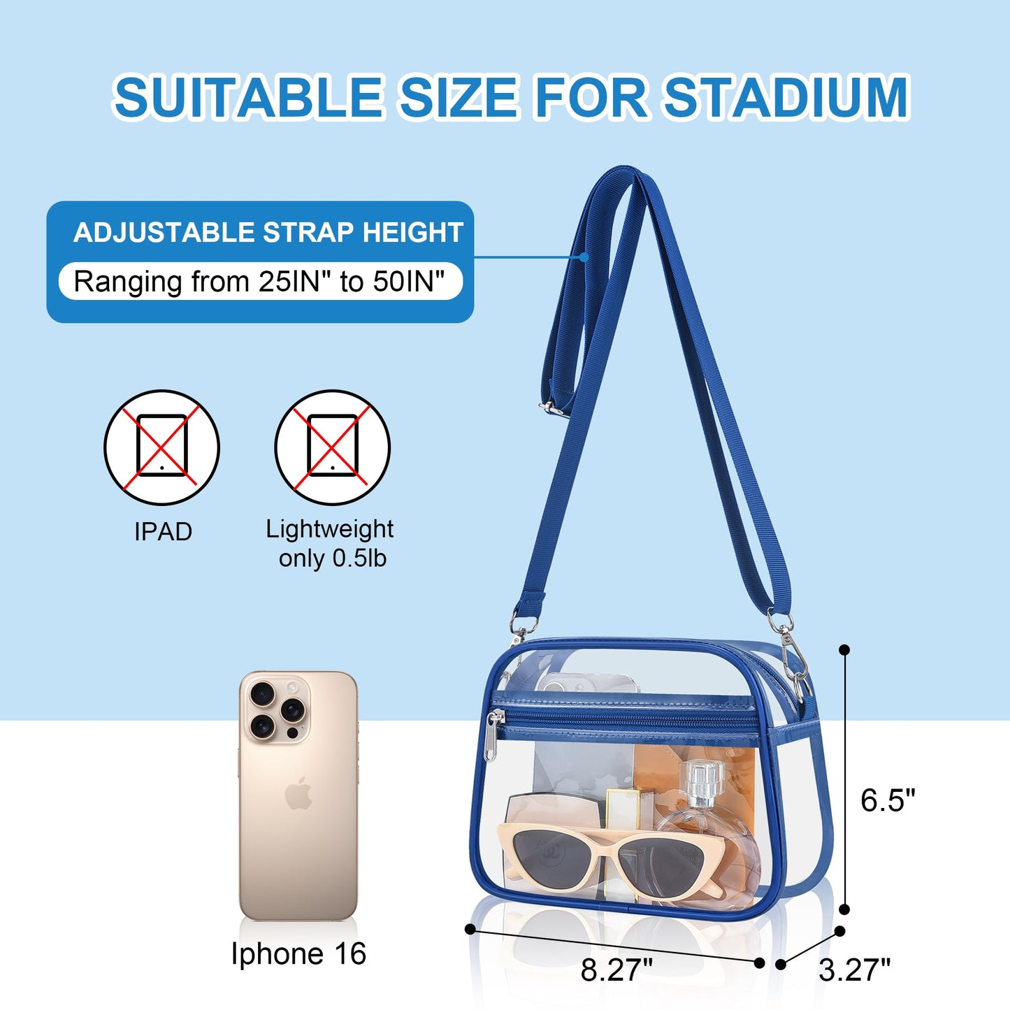 Clear Bag for Stadium Events Stadium Approved Women's Top-Handle Handbags | Mini Small Clear Bag Purse with Wide Adjustable Strap and Front Pocket for Sports Concerts, Festivals BST202