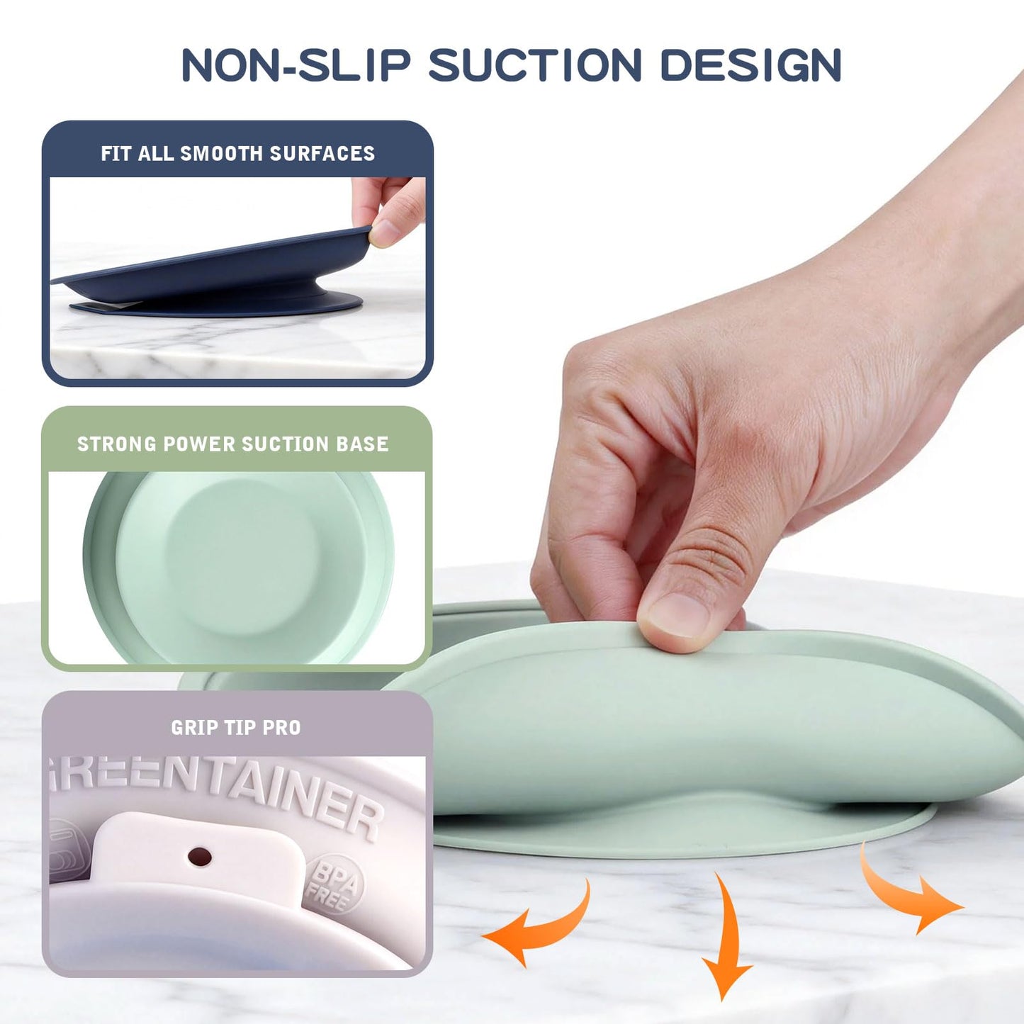 Greentainer 3 Pack Stainless Steel Baby Plates with Suction, Divided Toddler Plates with Removable Silicone Sleeves, Unbreakable Kids Dishes for Dinner & Snack, Non-Toxic, Dishwasher Safe BST326H