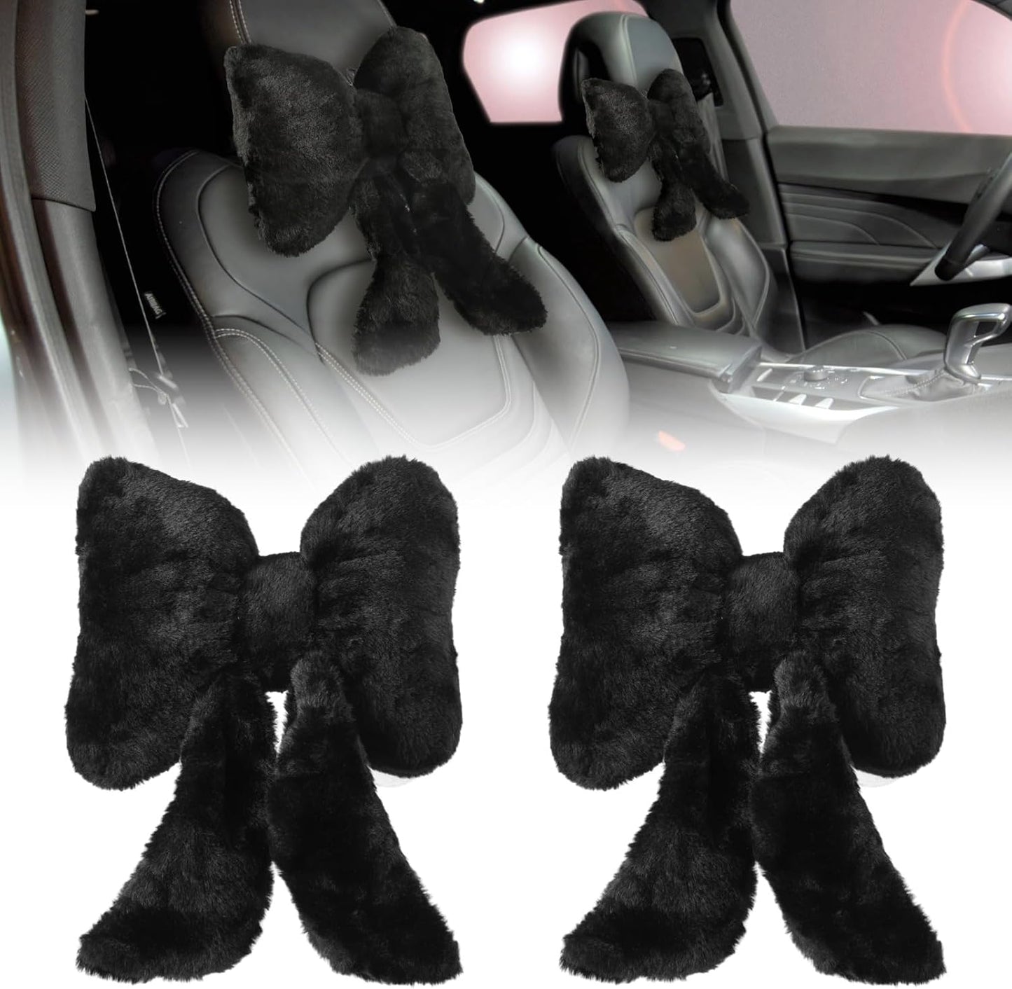 OMISTAR 2 PCS Cute Butterfly Neck Pillow for Car, Plush Headrest Pillow with Adjustable Strap, Soft and Comfortable Car Neck Support Cushion BST202