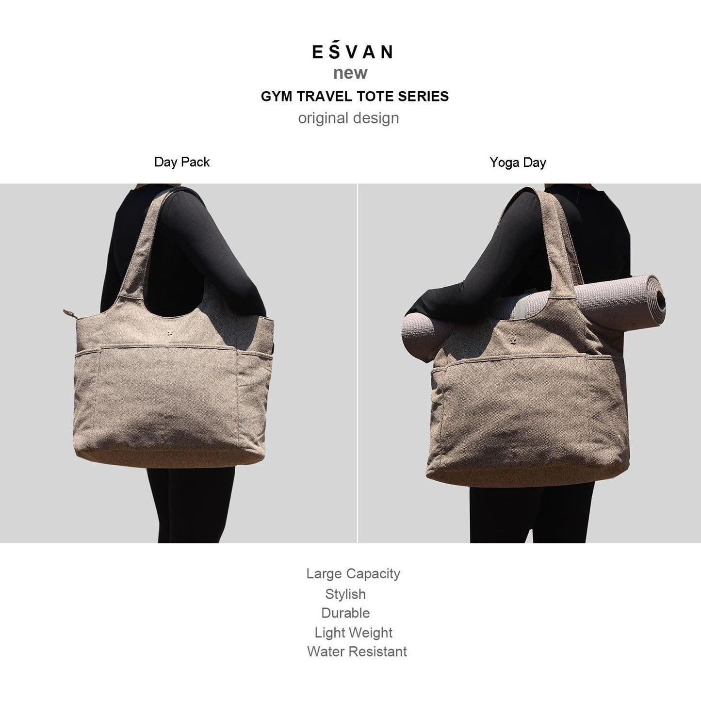 ESVAN Yoga Tote Bag Mat bag Women Shoulder Bags Carryall Tote for Travel Office Workout Gym Nurse Beach BST326H