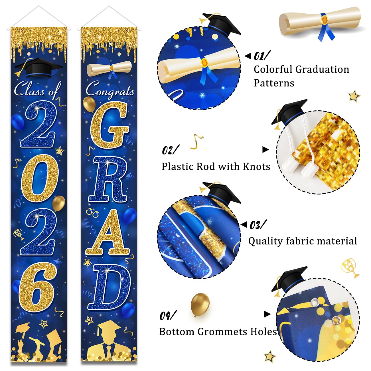 Graduation Decorations Class of 2026 Purple and Gold Congrats Grad Banner and You Did It Door Cover for High School College Graduation Party Supplies(Purple) BST326H