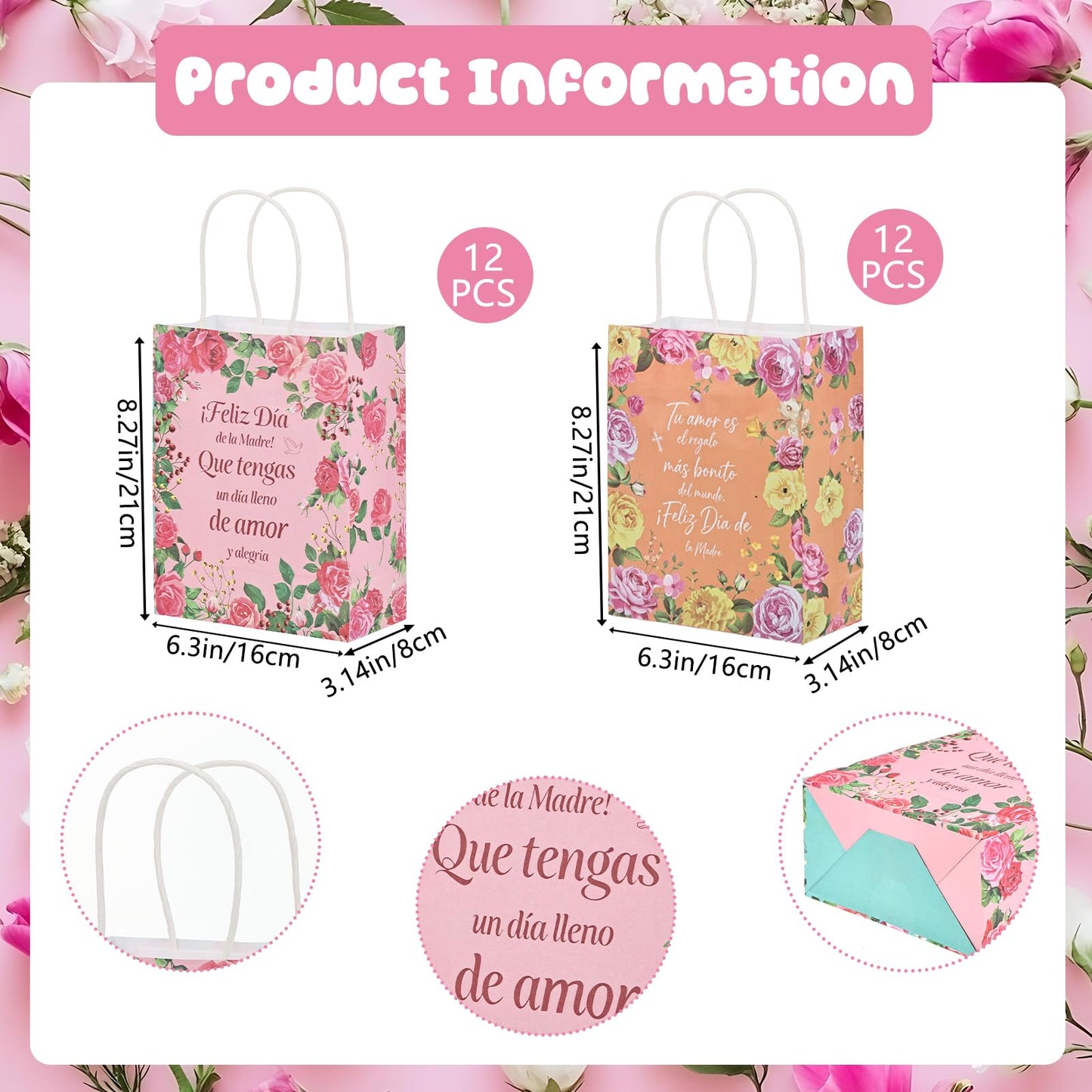 24 Pcs Paper Gift Bags with Handle Party Favor Treat Bags for Birthday Party Supplies WN420