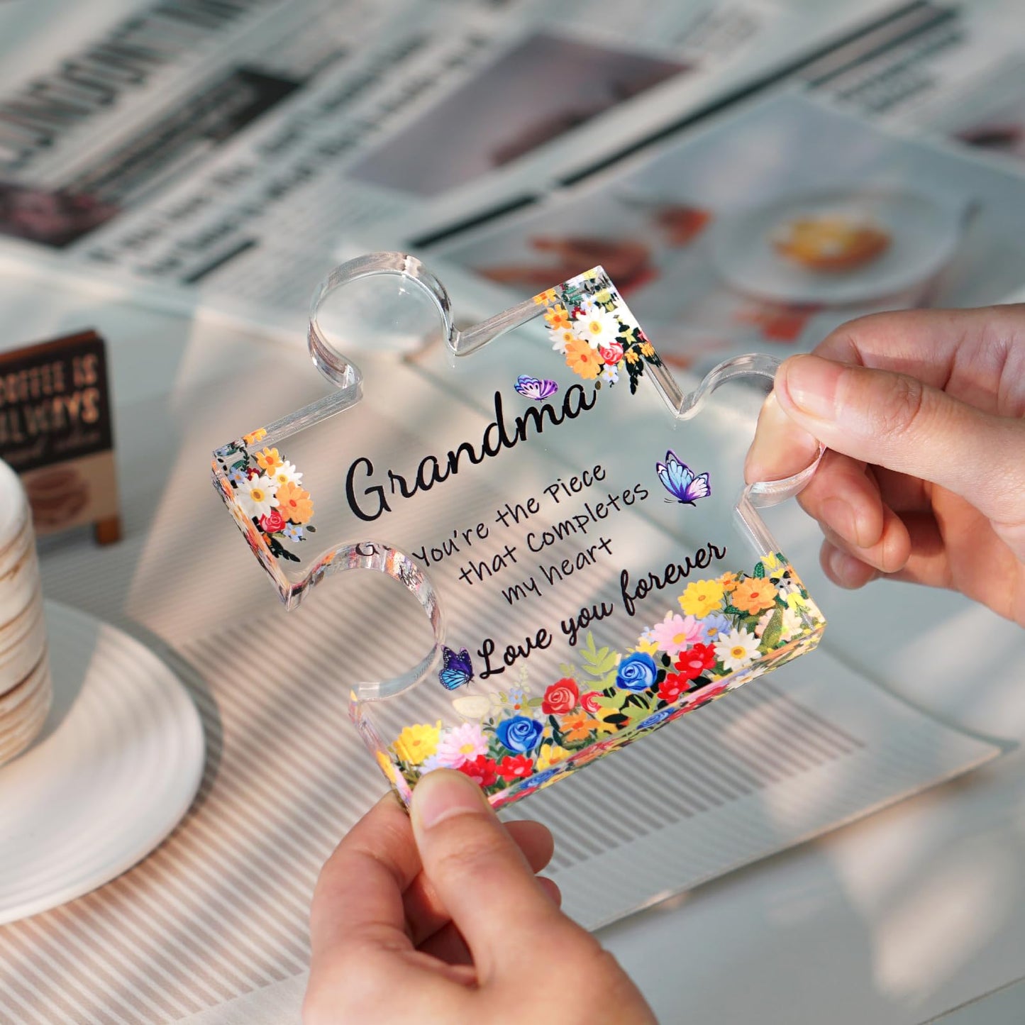 ADDWel Mothers Day Gifts for Grandma - Great Grandma Gifts from Grandkids - Cute Presents for Grandma Birthday Christmas Stocking Stuffers Thanksgiving - Fancy Engraved Acrylic Block Puzzle Piece BST326H