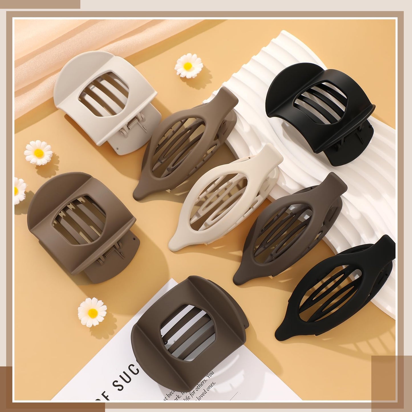 8 Pcs Flat Hair Clips for Women, 2 Styles Large Flat Claw Clips for Women, Strong Hold Non-slip French Hair Clips for Thick Thin Hair, Neutral Color WN420