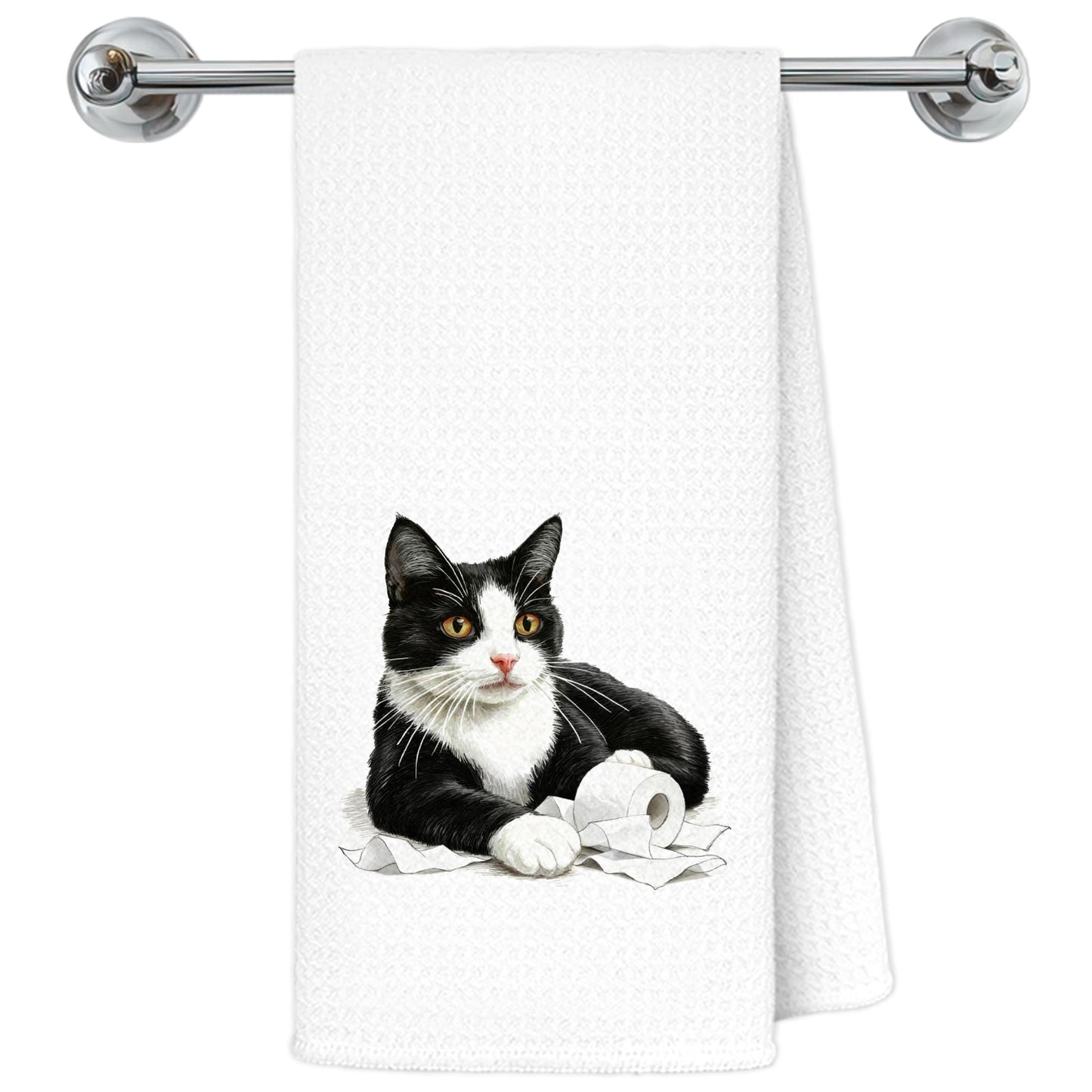 Blue and White Chinoiserie Orange Cat Bathroom Hand Towels, Orange Cat Gifts, Funny Oriental Kitty Decorative Hand Towels Bathroom Restroom Washroom Yoga Spa Zen Decor, 16x24 Inch BST326L