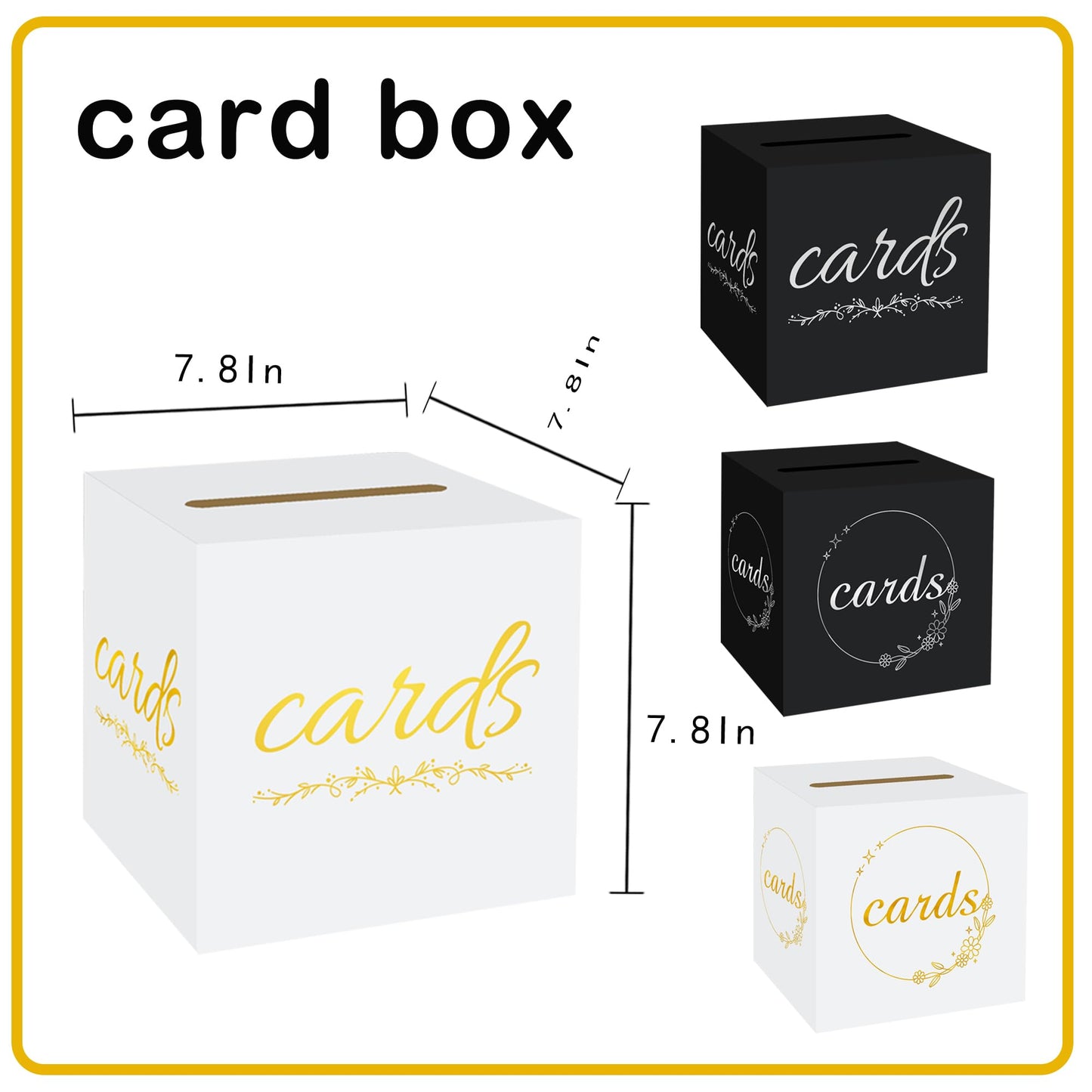 1 Pack White and Gold Wedding Card Box for Party Graduation Bridal Baby Shower Retirement Decorations Cardboard Birthday Card Holder Raffle Ballot Voting Box with Slot 7.8 x 7.8 x 7.8 In BST220