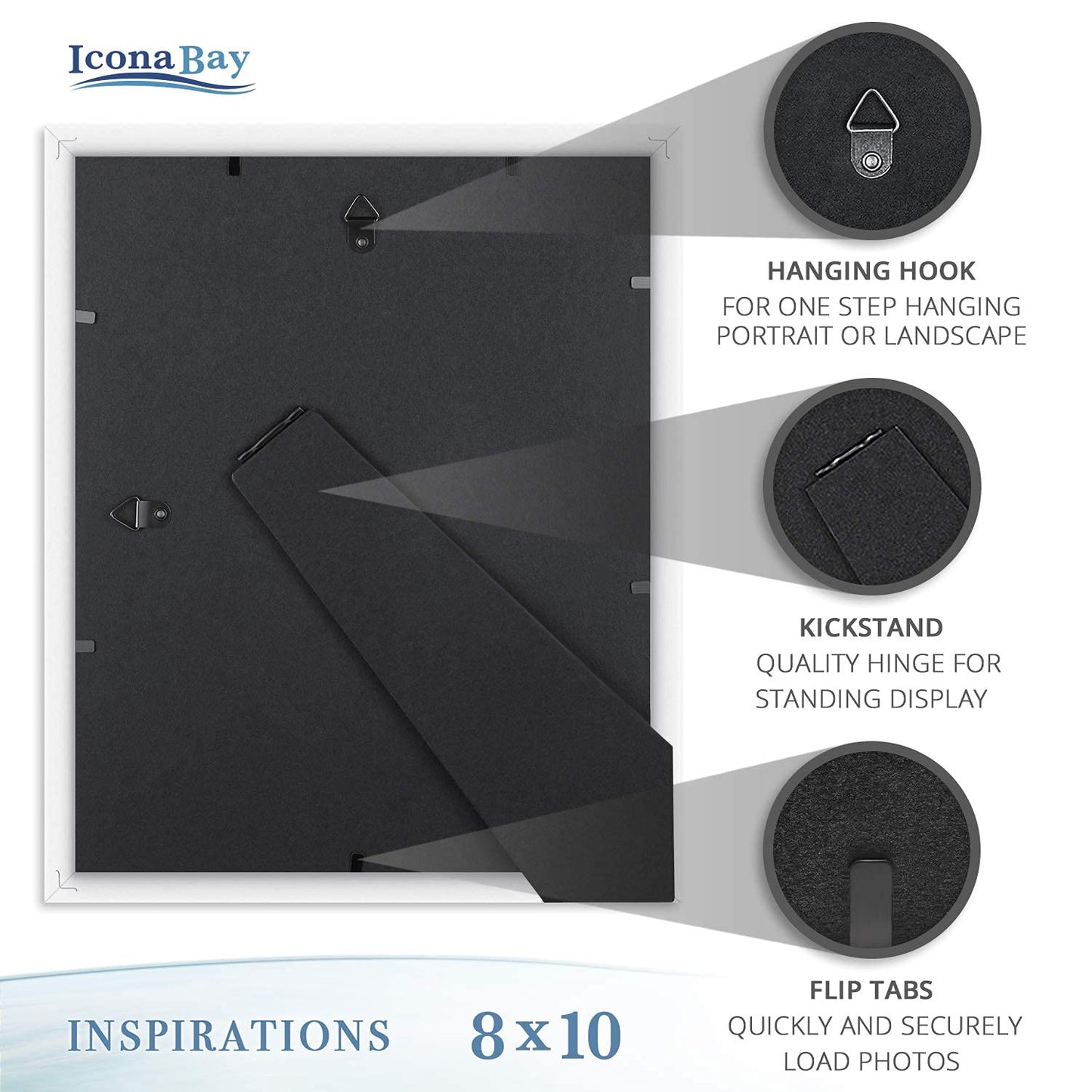 Icona Bay Combination White Picture Frames Set - 10 PC (Five 4x6, Three 5x7, Two 8x10), Inspirations Collection Multi-Pack for Contemporary Wall Gallery BST220