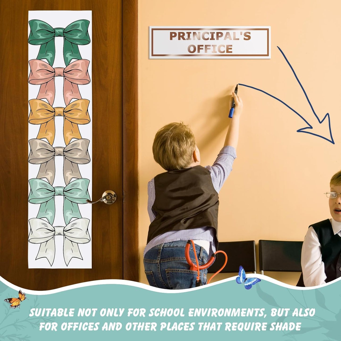 2 Pcs Bow-knot Classroom Door Cover School Classroom Curtain,Bohemian | Thickened Door Curtains, Blackout Curtains 8x43'', Light Blocking Window Covers, Office, Porch, Schoolroom Cover Shade BST326L