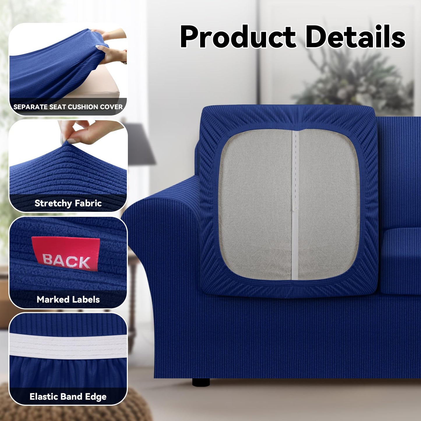 Waterproof Chair Cover with Arms 2-Piece Set Striped Slipcover for 1 Separate T Cushion Couch - TPU Fabric Armchair Covers Leakproof Couch Protector for Kids, Pets(Chair, Beige) BST220