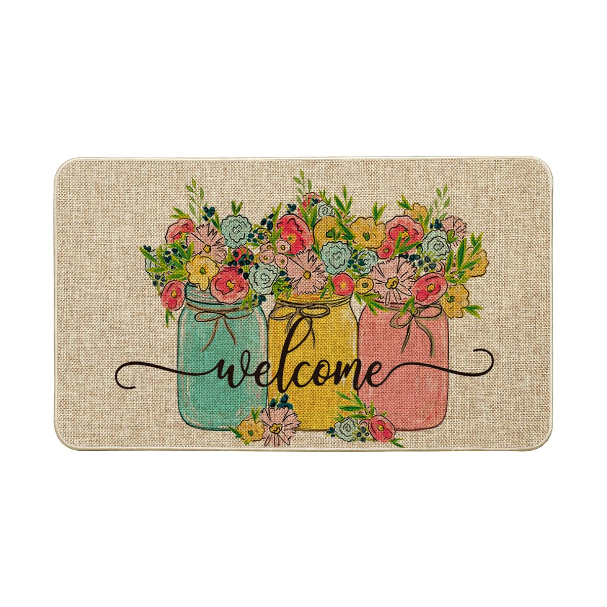 Artoid Mode Vase Hello Spring Semicircular Doormat, Seasonal Summer Low-Profile Yard Floor Switch Mat for Indoor Outdoor 17 x 29 Inch BST202