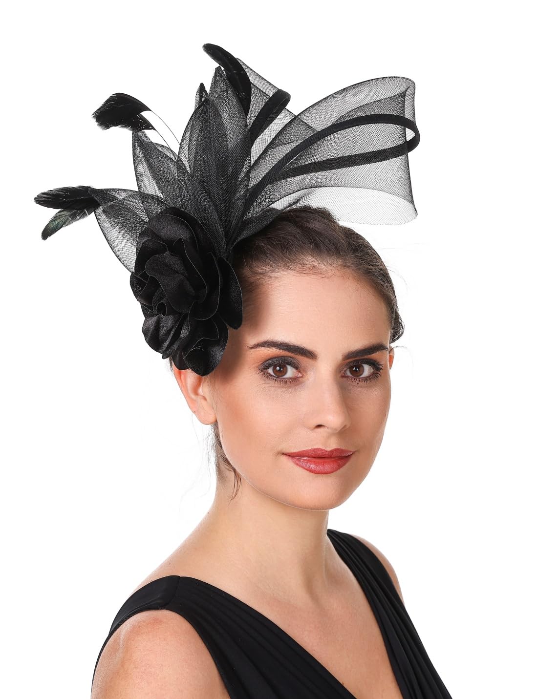 SAFERIN Fascinators Hat Flower Mesh Ribbons Feathers on a Headband and a Clip Tea Party Headwear for Girls and Women WN420