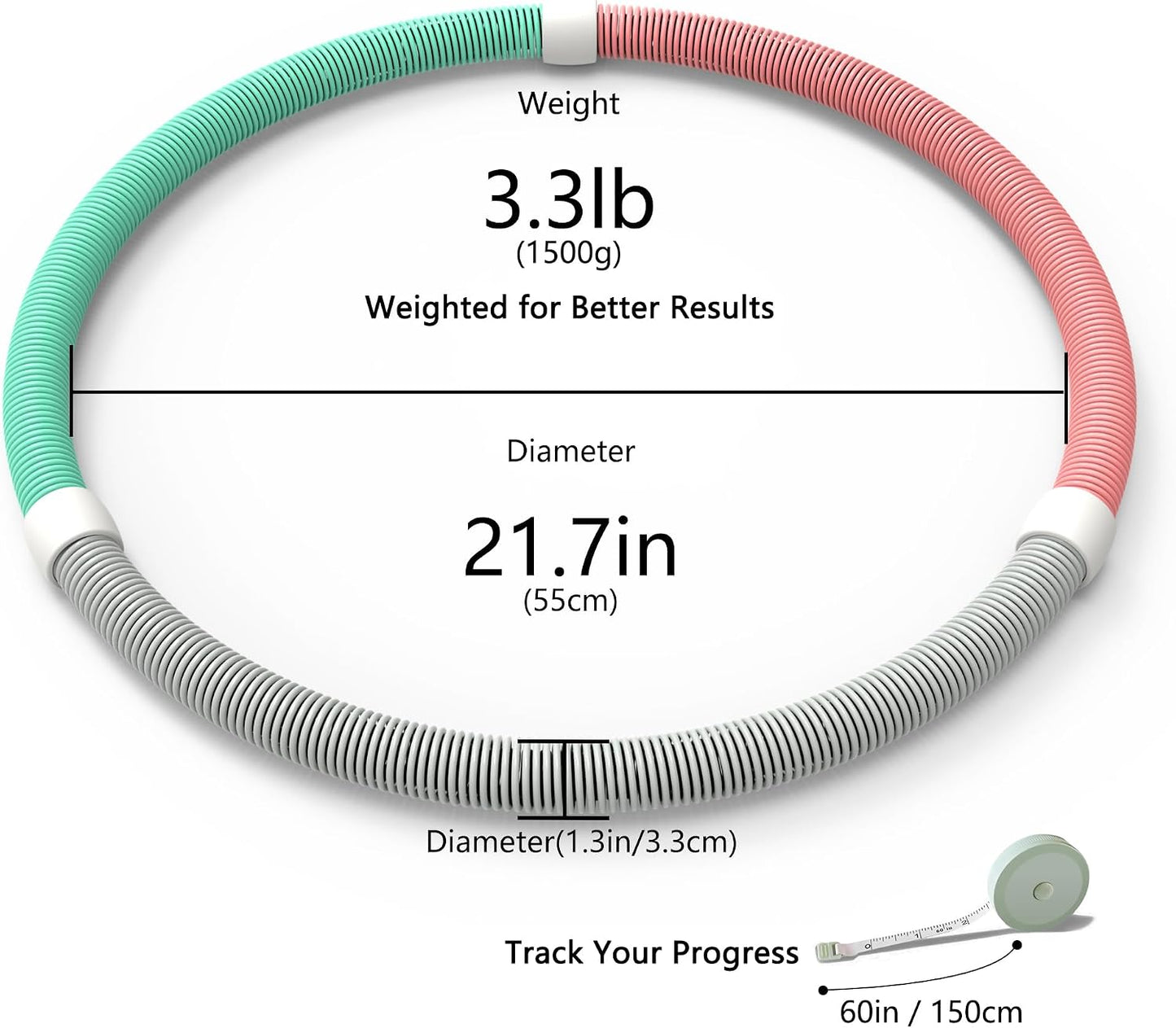 Weighted Soft Spring Fitness Hoop for Adults – 3.3lb Foldable Exercise Hoop, Waist-Friendly Design, Portable Slimming Exercise Equipment for Home and Travel- While Supplies Last WN420