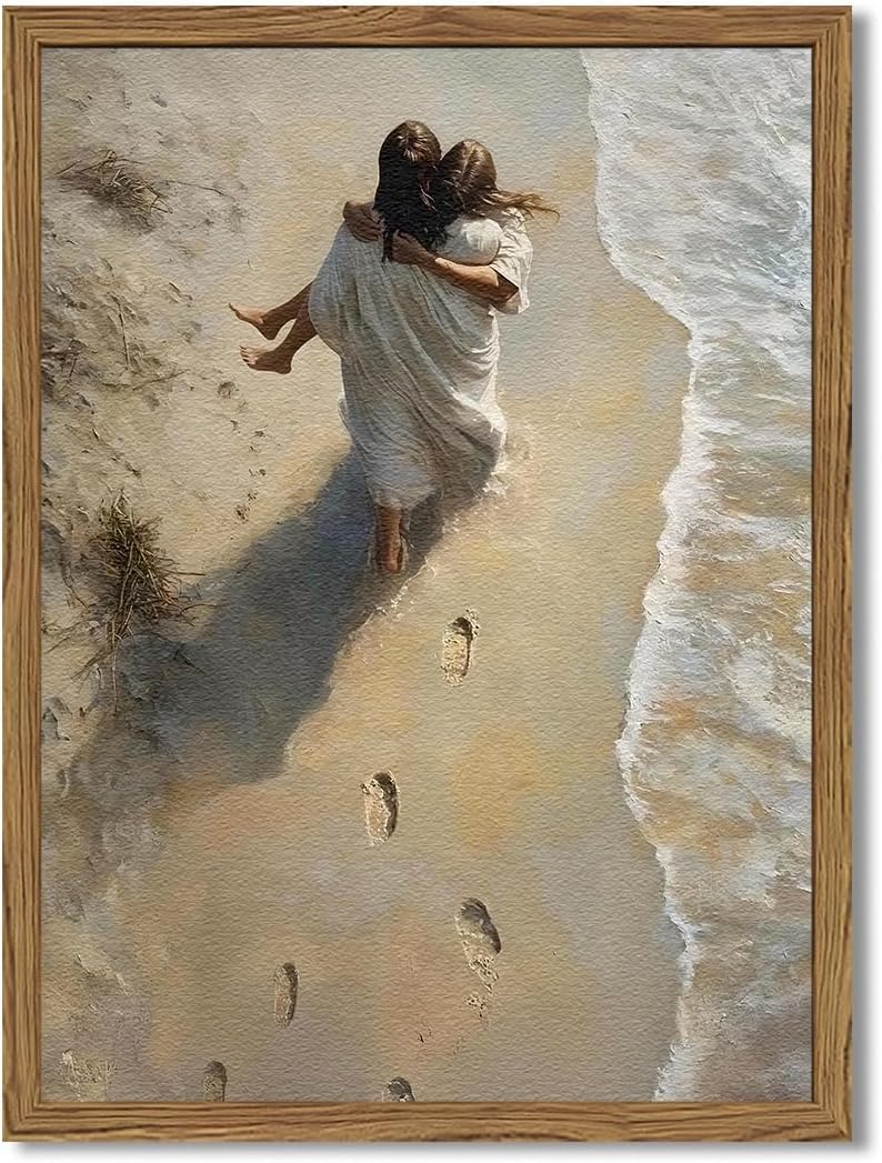 Framed 3D Textured Jesus Embracing Woman Wall Art, Jesus Hugging Woman Wall Decor Hand Drawn Sandstone Religious Christian Bible Painting Pictures for Bedroom Living Prayer Room 12x16 in Wood Framed BST202