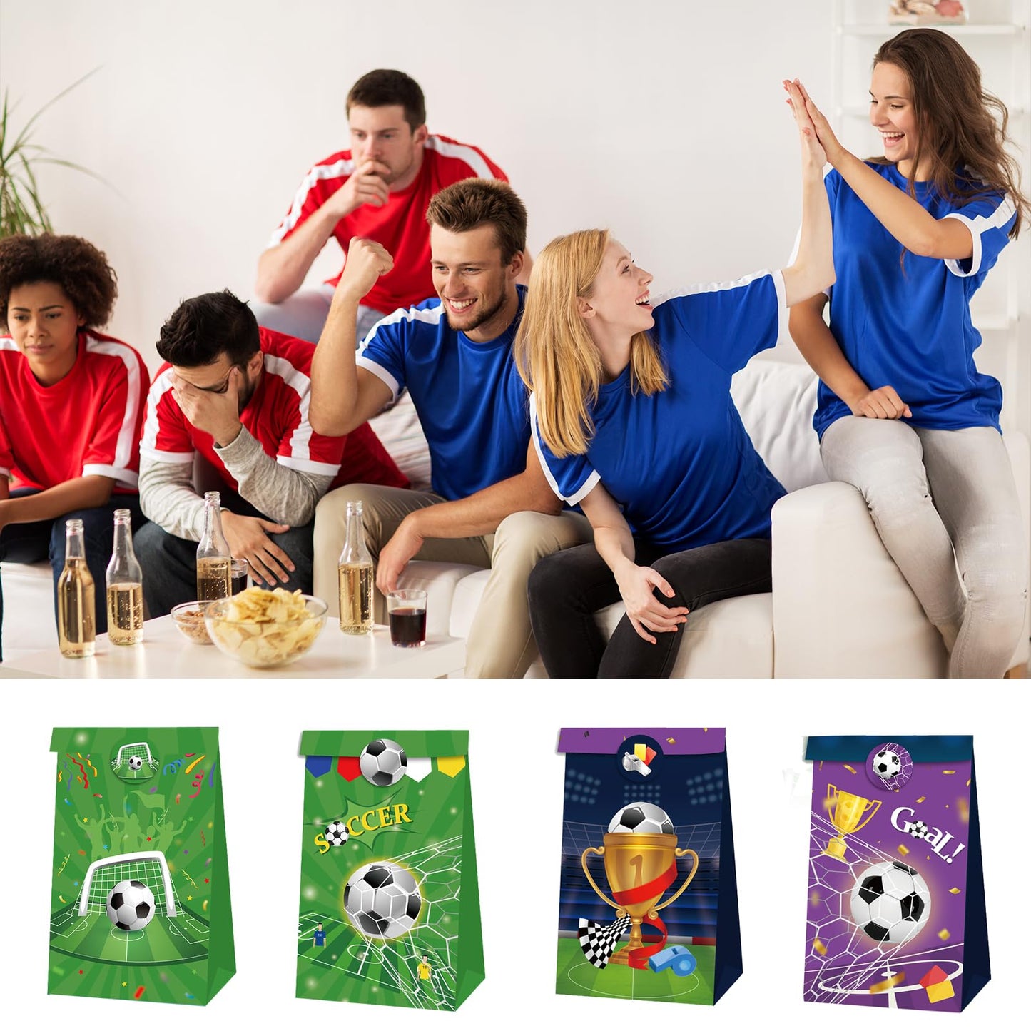Qpout Soccer Goodie Bags Party Pack - 12 Snack Bags With Sealing Stickers for Kids Teams & Birthdays - Black & White BST326L