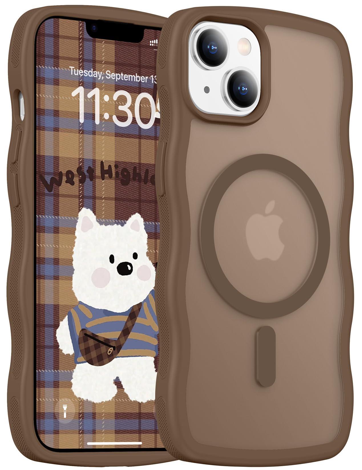 Magnetic for iPhone 13 Pro Case, Compatible with MagSafe Cute Wave Non-Slip Translucent Matte Easier Grip Shockproof Phone Case for iPhone 13 Pro, Black WN420