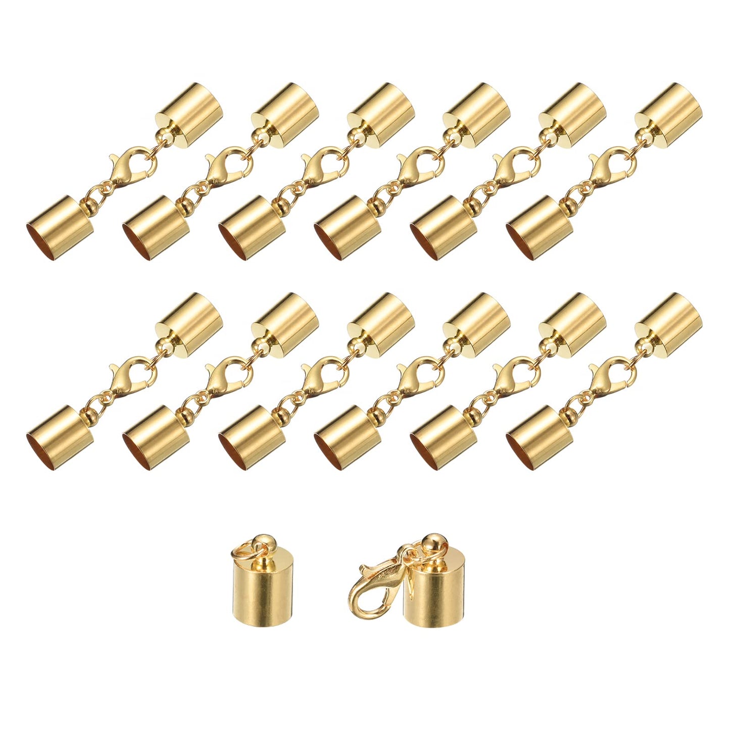 uxcell 20Sets Leather Cord End Caps with Lobster Claw Clasps Fit 4.5mm Cords, Barrel Terminators for DIY Making Leather Bracelets, Bronze Tone BST326L
