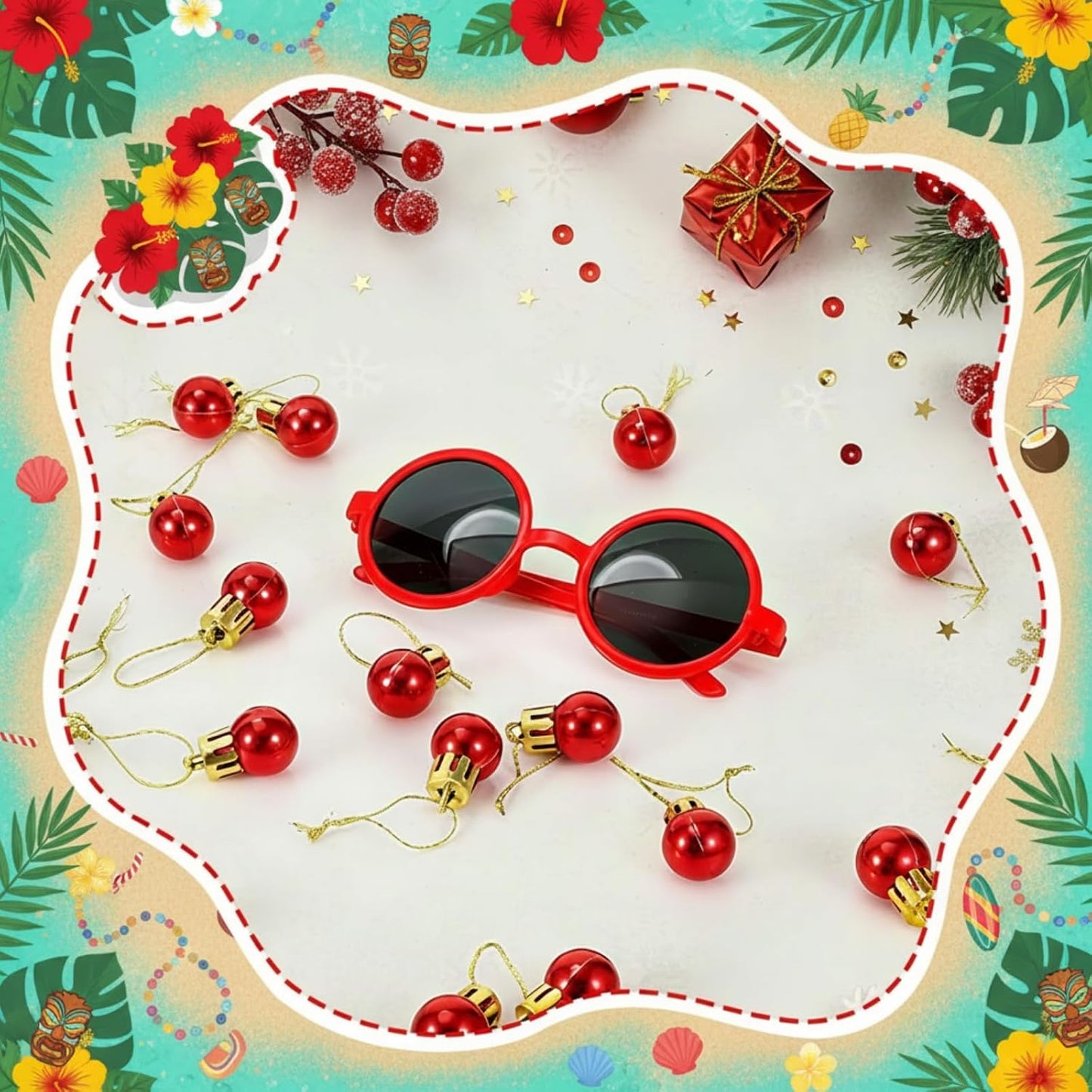 6 Sets Accessories for Pineapple Summer Christmas Tree 72 Shatterproof Mini Balls & 6 Sunglasses WN420