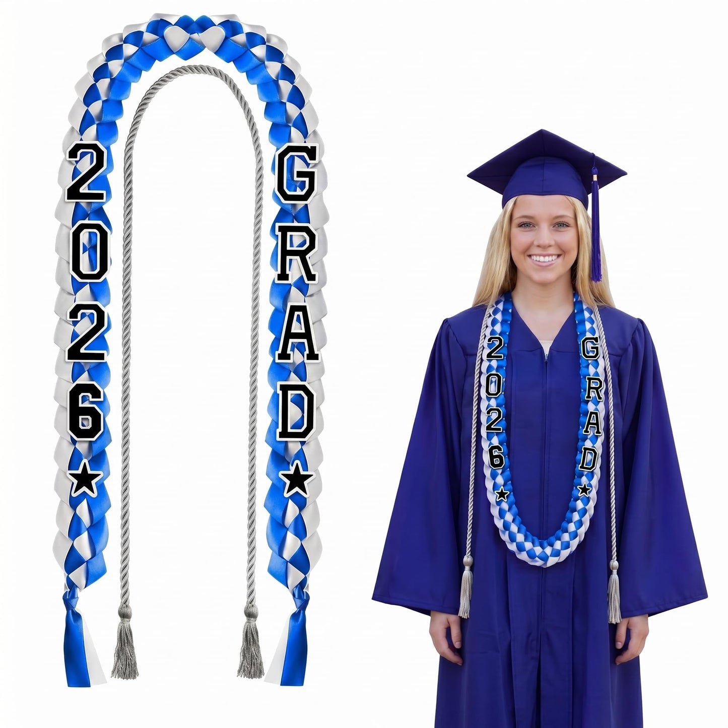 Cindeer 2026 Graduation Ribbon Lei Set Handmade Braided Necklace Honor Cord with Tassel 2026 Grad Embroidery Patches for High School College Graduation Party Supplies(Black, Red) BST220