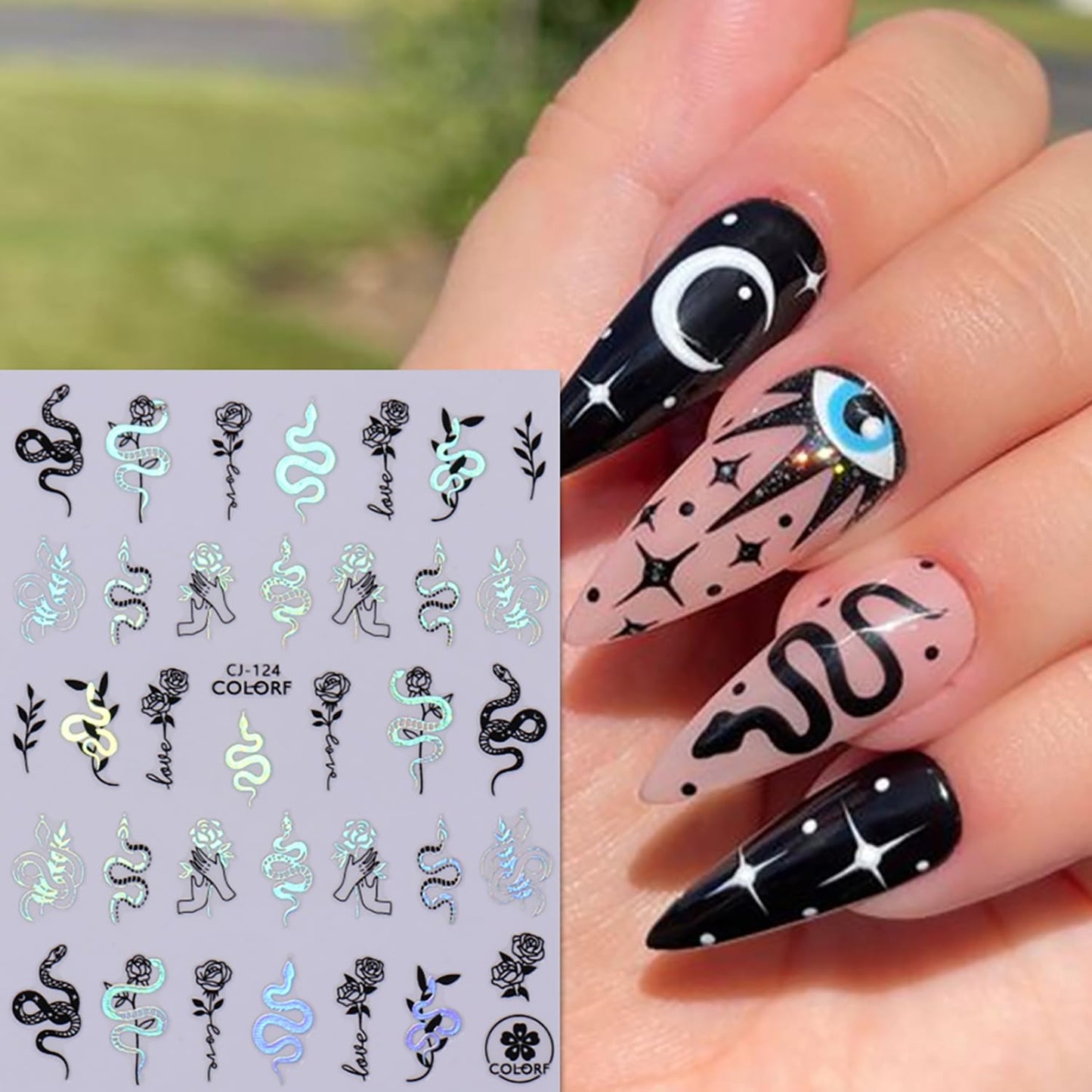 Liquid Butterfly Nail Art Sticker Decals Black Gold Black Silver Butterfly Moon Design Nail Decals 3D Self-Adhesive Nail Art Supplies Heart Nail Art Sticker Decoration for Women Manicure Supplies BST326L